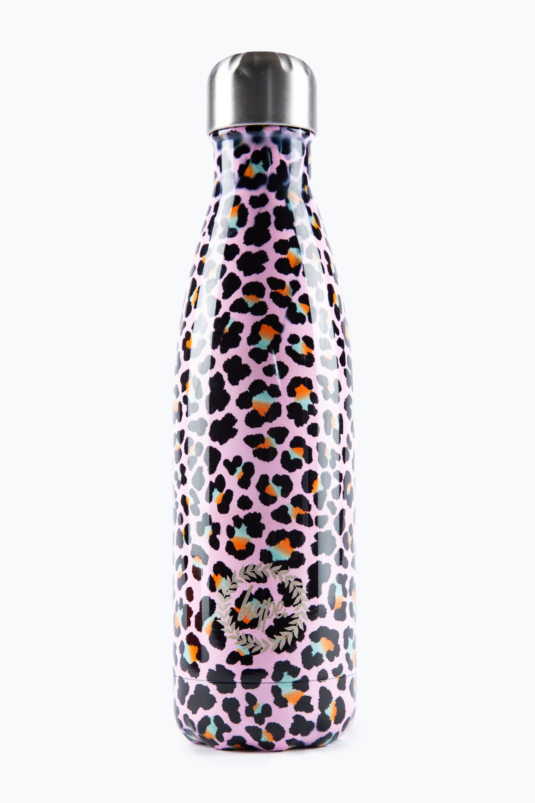 Keeping you hydrated, in style. Meet the HYPE. Disco Leopard Reusable Water Bottle, perfect for when you're on the go. Designed in Aluminium to ensure your water stays ice-cold and for chillier days, keeping your oat milk latte warm for longer. Reuse it again and again with an airtight screw lid prevents spills. Designed in an all-over leopard inspired print in a pink, orange and mint colour palette. Why not grab one of our lunch bags or backpacks with a bottle holder to complete the look. Hand wash only.