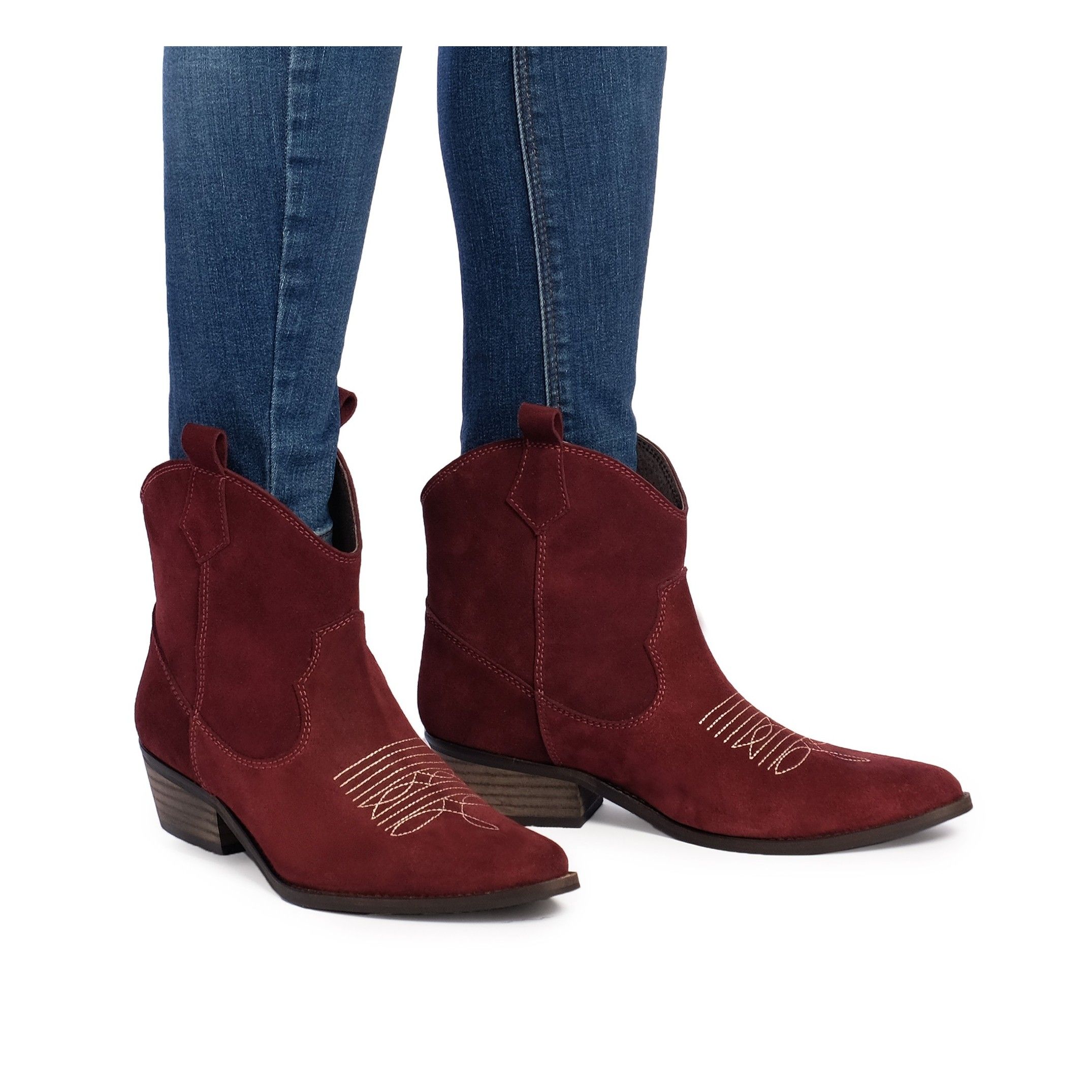 Eva Lopez Ankle Leather Boots Cowboy Women Bordeaux