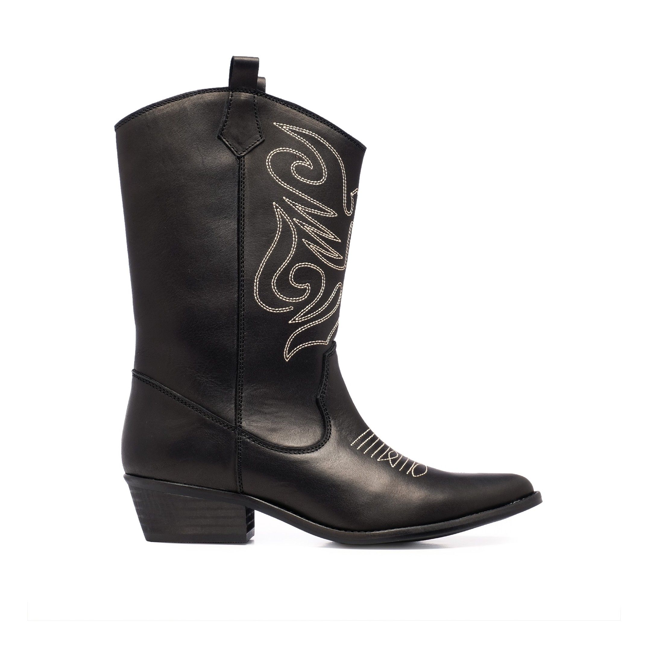 Eva Lopez Leather Cowboy Boots Women Black