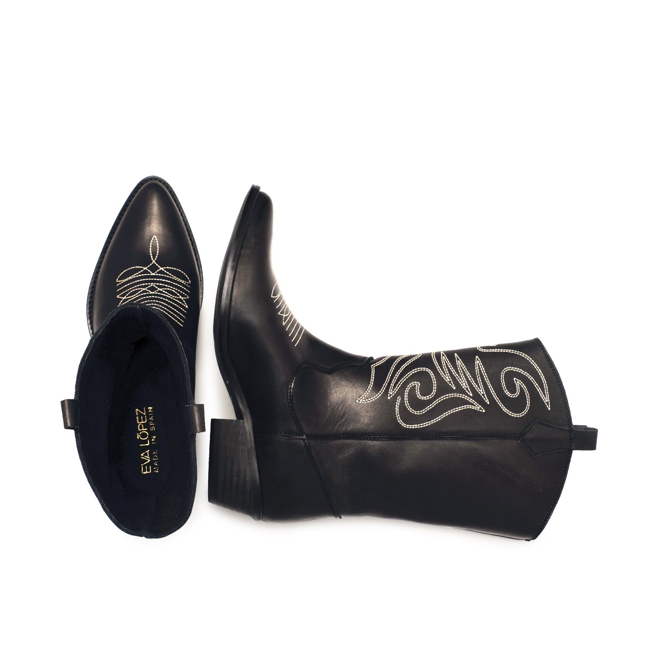 Eva Lopez Leather Cowboy Boots Women Black