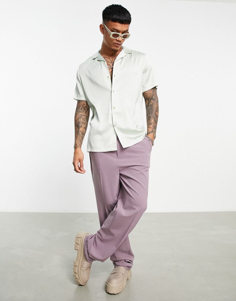 ASOS DESIGN regular revere satin shirt in mint green