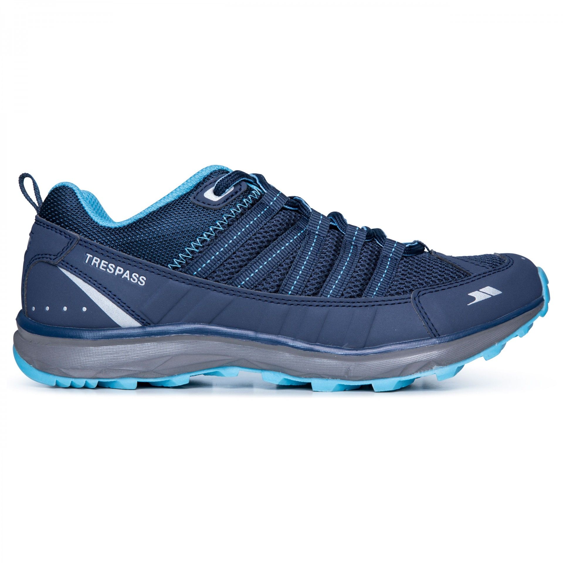 Womens low trainer. Lightweight and breathable. Reflective detailing. Cushioned and moulded footbed. Durable traction outsole. Upper: PU/Mesh, Lining: Mesh, Insole: Moulded EVA, Outsole: Injected EVA/Rubber.
