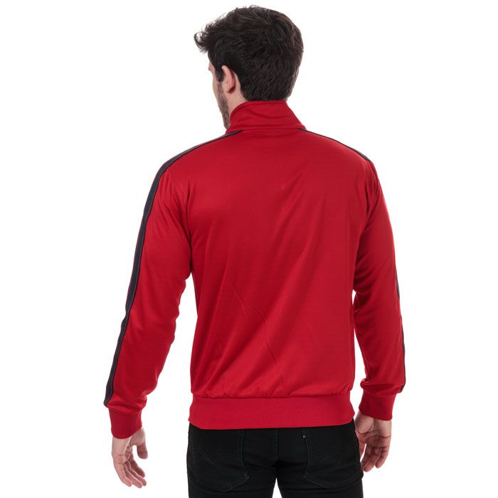 Mens Champion Stripe C Logo Tape Track Jacket in red.<BR><BR>- Stand up collar with ribbed lining.<BR>- Full zip fastening.<BR>- Long sleeves with taped detail.<BR>- Champion script logo at left chest.<BR>- Signature C logo embroidered above left cuff.<BR>- Kangaroo pocket.<BR>- Ribbed cuffs and hem.<BR>- 100% Polyester. Machine washable. <BR>- Ref: 213458RS053