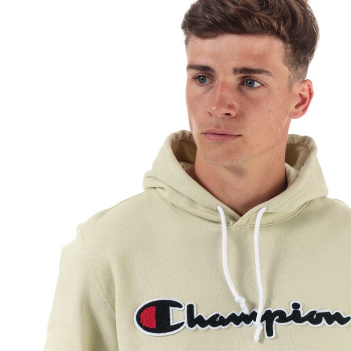Mens Champion Large Logo Hoody in green.<BR><BR>- Lined hood with adjustable drawcord.<BR>- Long sleeves.<BR>- Cotton terry script logo to chest.<BR>- Signature C logo embroidered above left cuff.<BR>- Kangaroo pocket to front.<BR>- Ribbed cuffs and hem.<BR>- Tonal back neck tape.<BR>- Comfort fit.<BR>- 100% Cotton.  Machine washable.<BR>- Ref: 213498 ES050