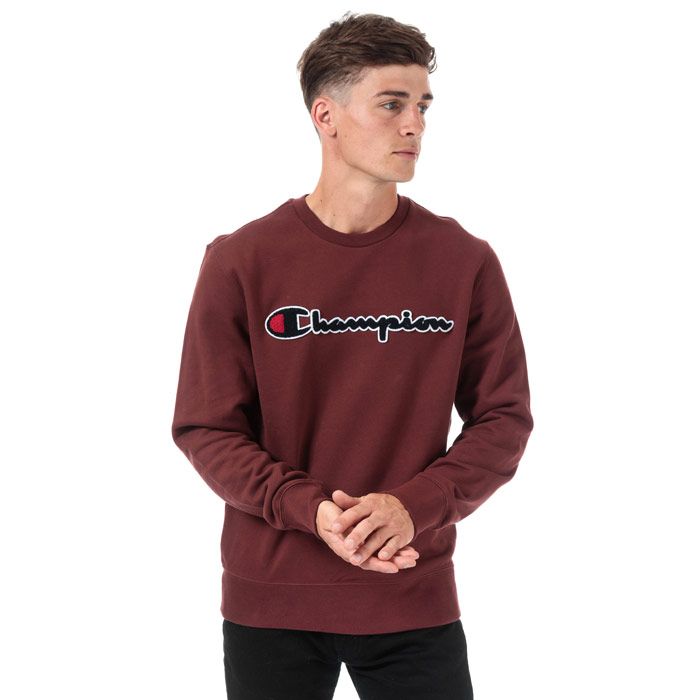 Mens Champion Garment Washed Crew Sweatshirt in burgundy.<BR><BR>- Ribbed crew neck.<BR>- Long sleeves.<BR>- Cotton terry script logo to chest.<BR>- Signature C logo embroidered above left cuff.<BR>- Ribbed cuffs and hem.<BR>- Tonal back neck tape.<BR>- Comfort fit.<BR>- 100% Cotton.  Machine washable.<BR>- Ref: 213511 MS544