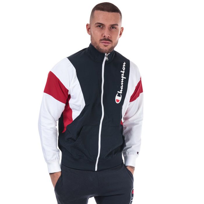 Mens Champion Colour Block Track Top in navy red.<BR><BR>- Signature logo to the left of the chest.<BR>- Custom Fit.<BR>- Colour block design.<BR>- Central zip fastening.<BR>- Contrast detailing to the sleeves.<BR>- Embroidered logo to the sleeve.<BR>- High neck.<BR>- Two front side pockets.<BR>- Branded zip pullers.<BR>- Mesh lining.<BR>- 100% Polyamide  Machine Washable<BR>- Ref: 213642 BS505 F19