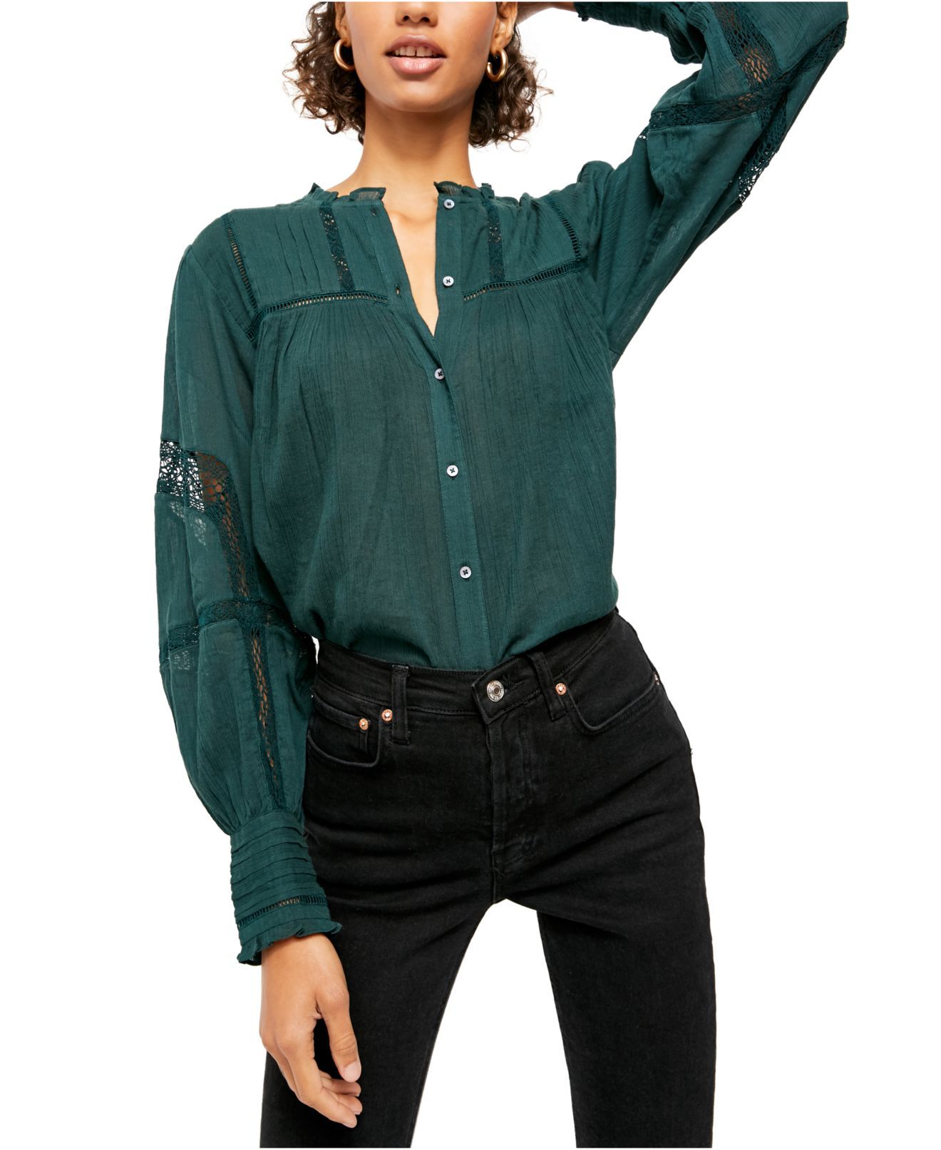 Color: Greens Size Type: Regular Size (Women's): L Sleeve Length: Long Sleeve Type: Blouse Style: Basic Neckline: Collared Pattern: Solid Theme: Peasant Material: 100% Cotton