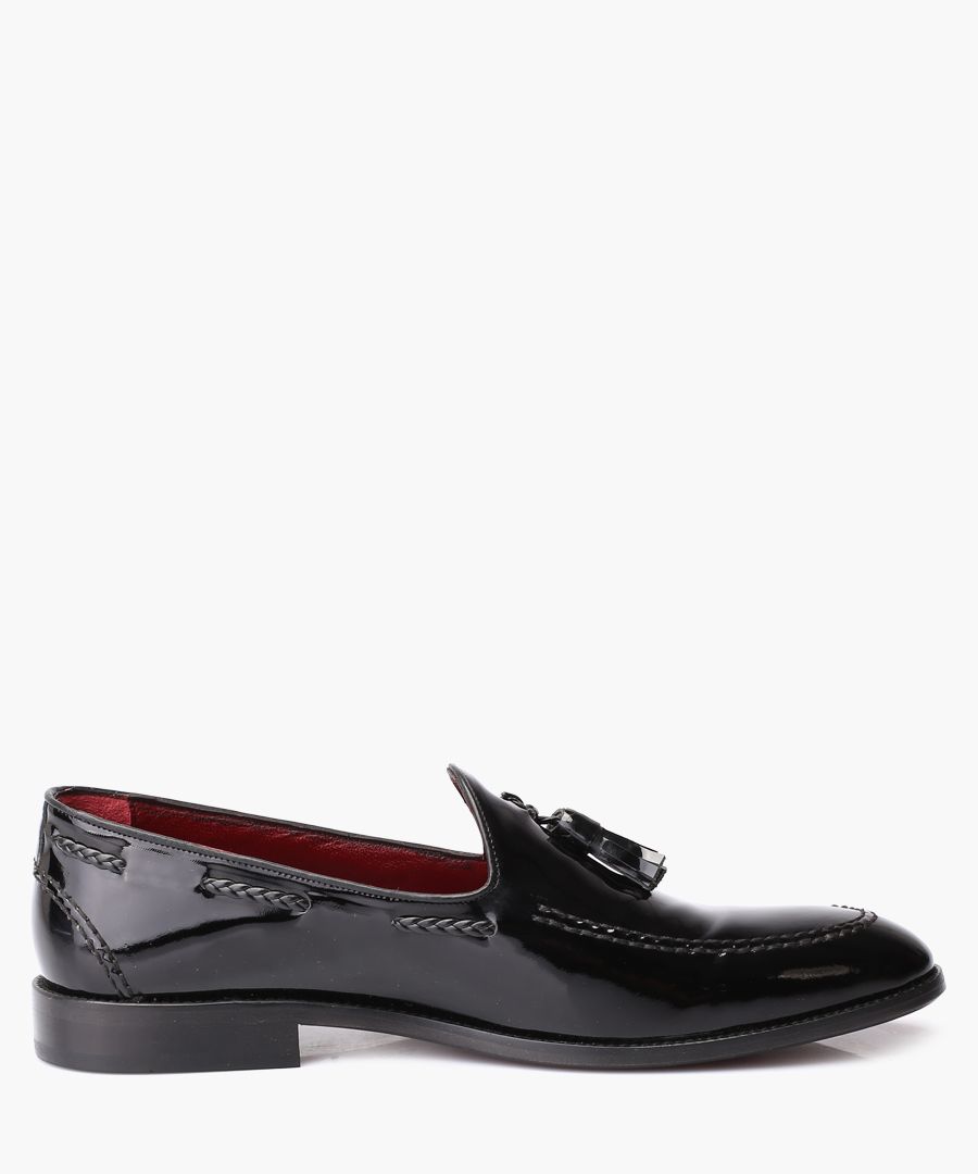 Black leather tassel front loafers