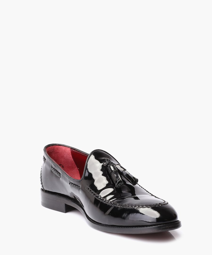 Black leather tassel front loafers