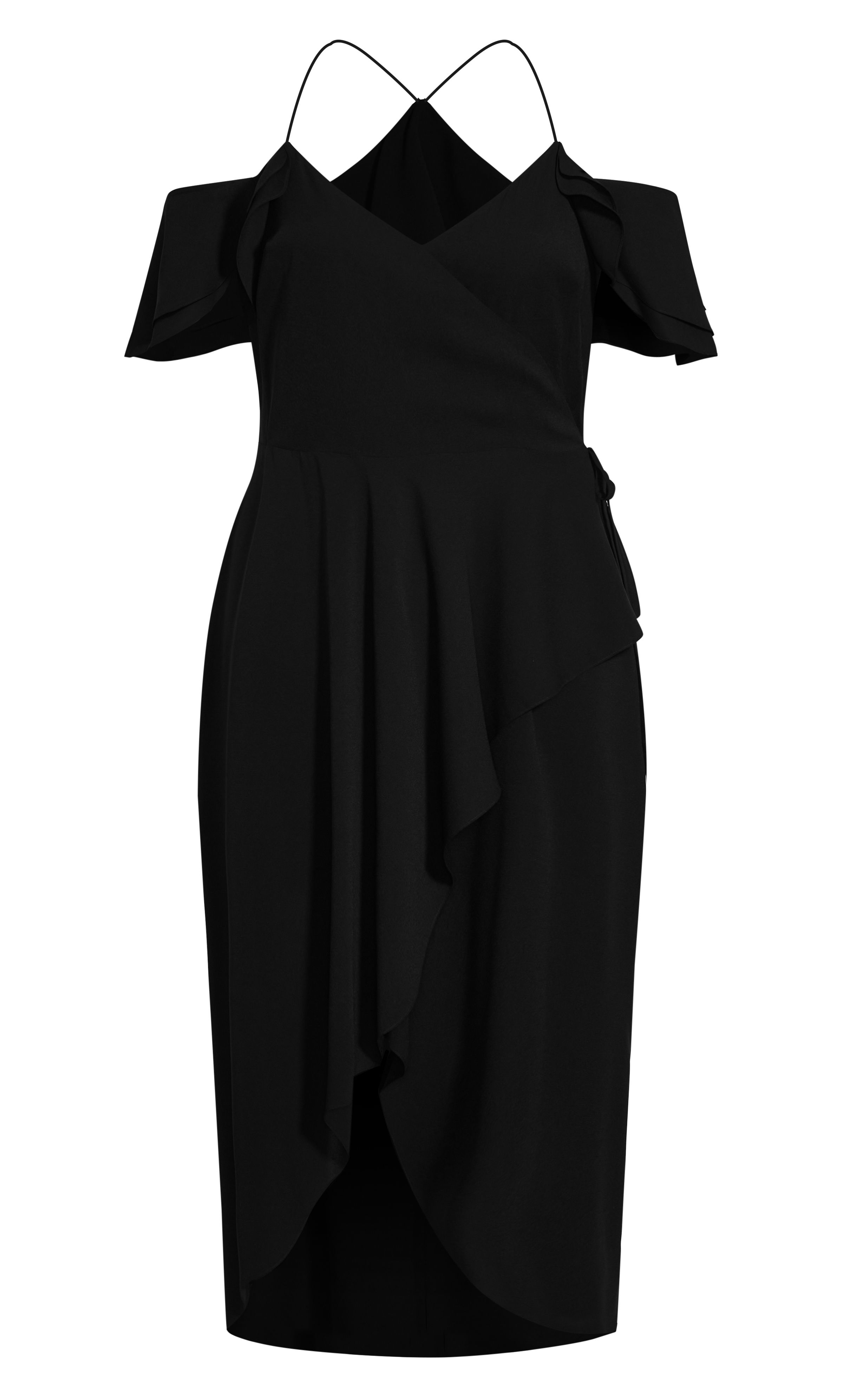 Define your style in the striking Elegant Maxi Dress! Featuring a deep V-neckline, a cold-shoulder silhouette, a sweeping maxi-length hemline and a true-wrap silhouette, this dreamy maxi dress knows how to define your curves. Key Features Include: - Deep V-neckline - Cold shoulder design with ruffle sleeve coverage - Racer back design with thin straps - True wrap closure with internal & external tie - Satin lined - Hi lo hemline - Maxi length Compliment this maxi dress to an elaborate up-do and a pair of statement earrings.