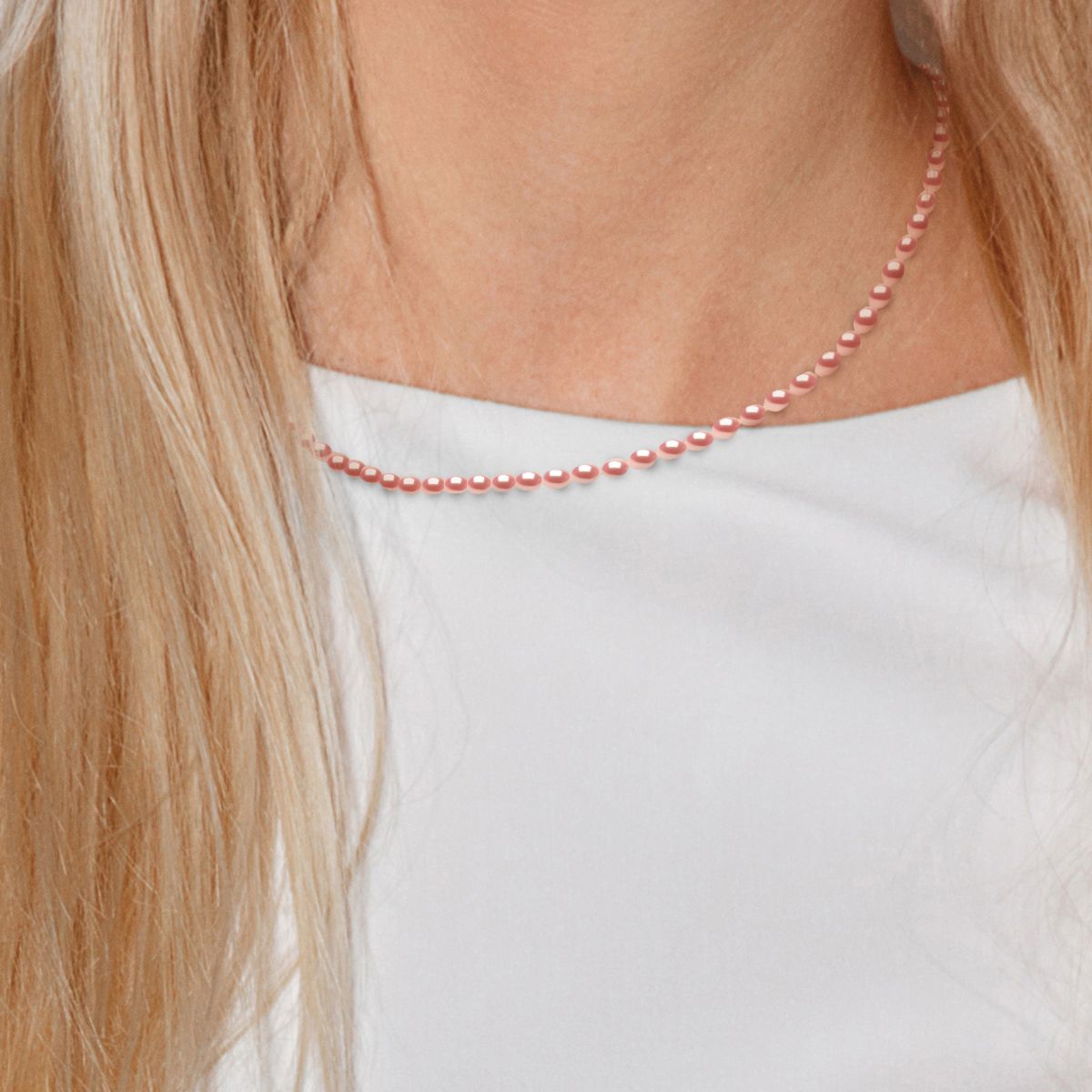 Necklace made with Cultured Freshwater Pearls rice grain and Blanc 4-5 mm - Natural Pink Color spring-loaded clasp White Gold 750 Length 42 cm , 16,5 in- - Our jewellery is made in France and will be delivered in a gift box accompanied by a Certificate of Authenticity and International Warranty