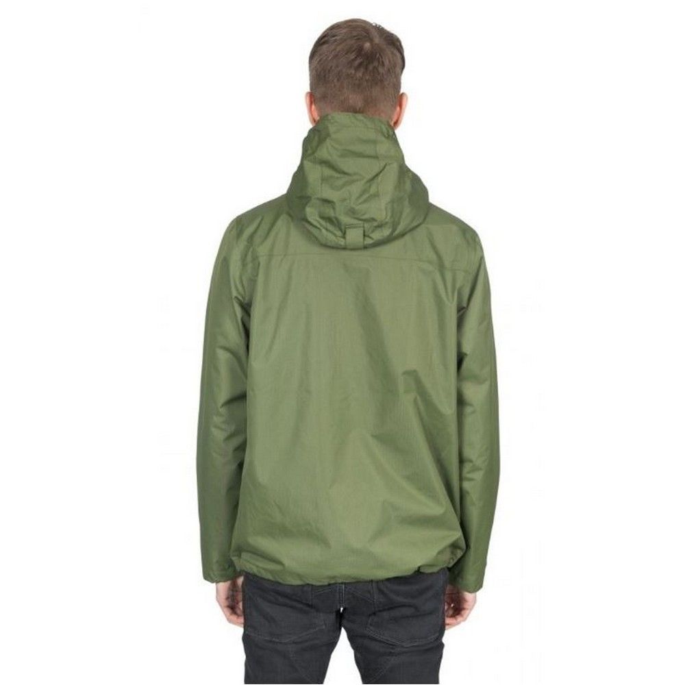 Contrast mesh lining. Adjustable grown on hood. 2 zip pockets. 1 inner zip pocket. Inner storm flap. Adjustable cuffs and hem drawcord. Waterproof 5000mm, windproof, taped seams. Shell: 100% Polyester Ripstop, PVC coating, Lining: 100% Polyester. Trespass Mens Chest Sizing (approx): S - 35-37in/89-94cm, M - 38-40in/96.5-101.5cm, L - 41-43in/104-109cm, XL - 44-46in/111.5-117cm, XXL - 46-48in/117-122cm, 3XL - 48-50in/122-127cm.