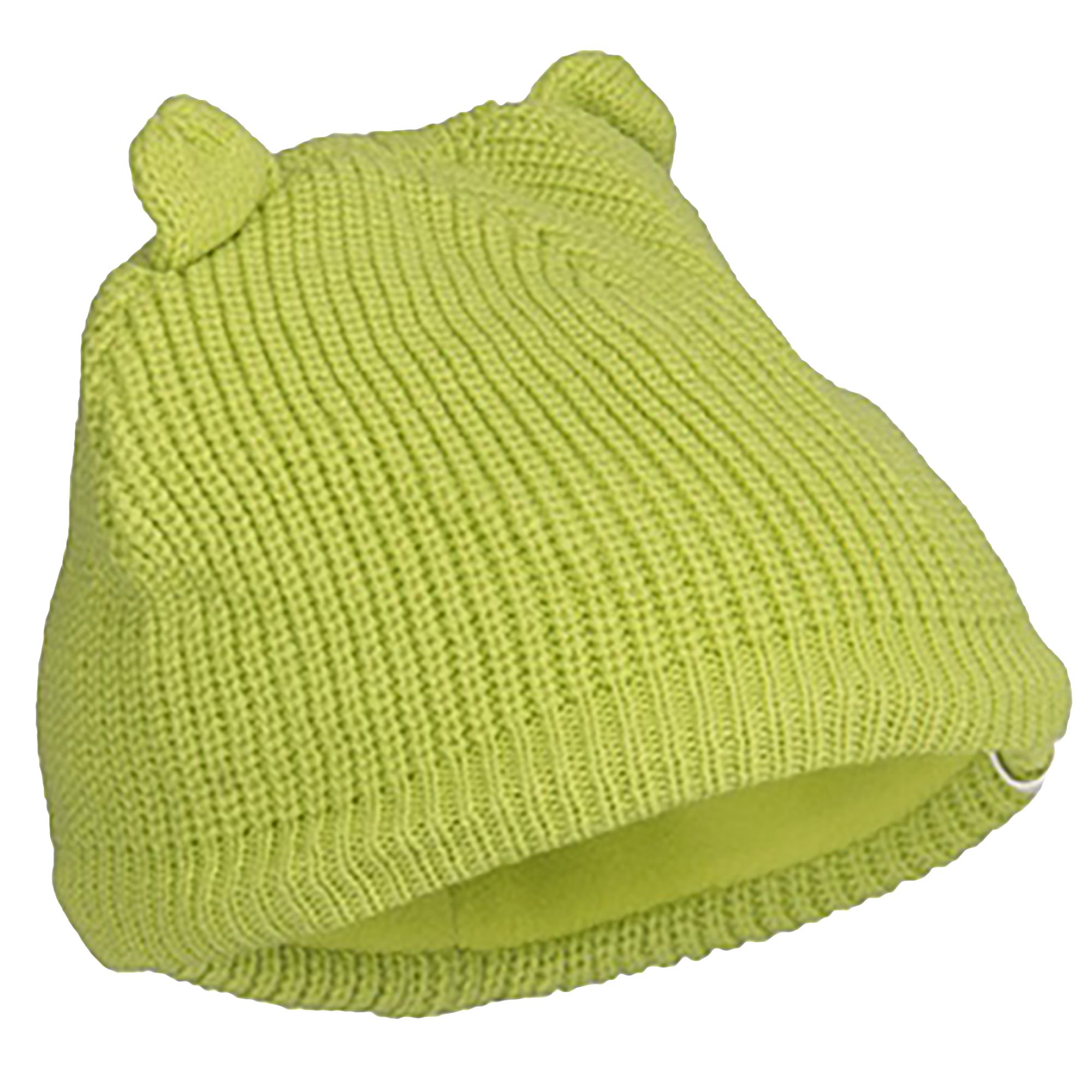 Knitted Beanie With Bear Ears. Fleece Lined. Woven Tab. Outer: 100% acrylic, Lining: 100% polyester fleece.