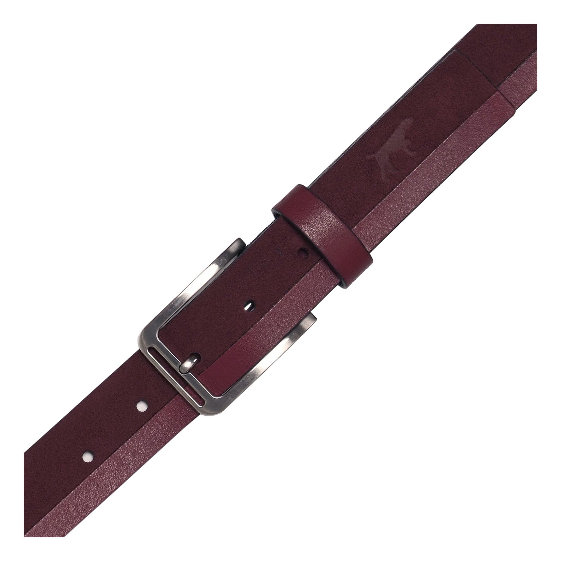 Adjustable belt. Classic leather. Removable metal buckle to adapt the belt. Width of 3,5 cm. Large of 100 cm & 115 cm. Burgundy color. Classic style.