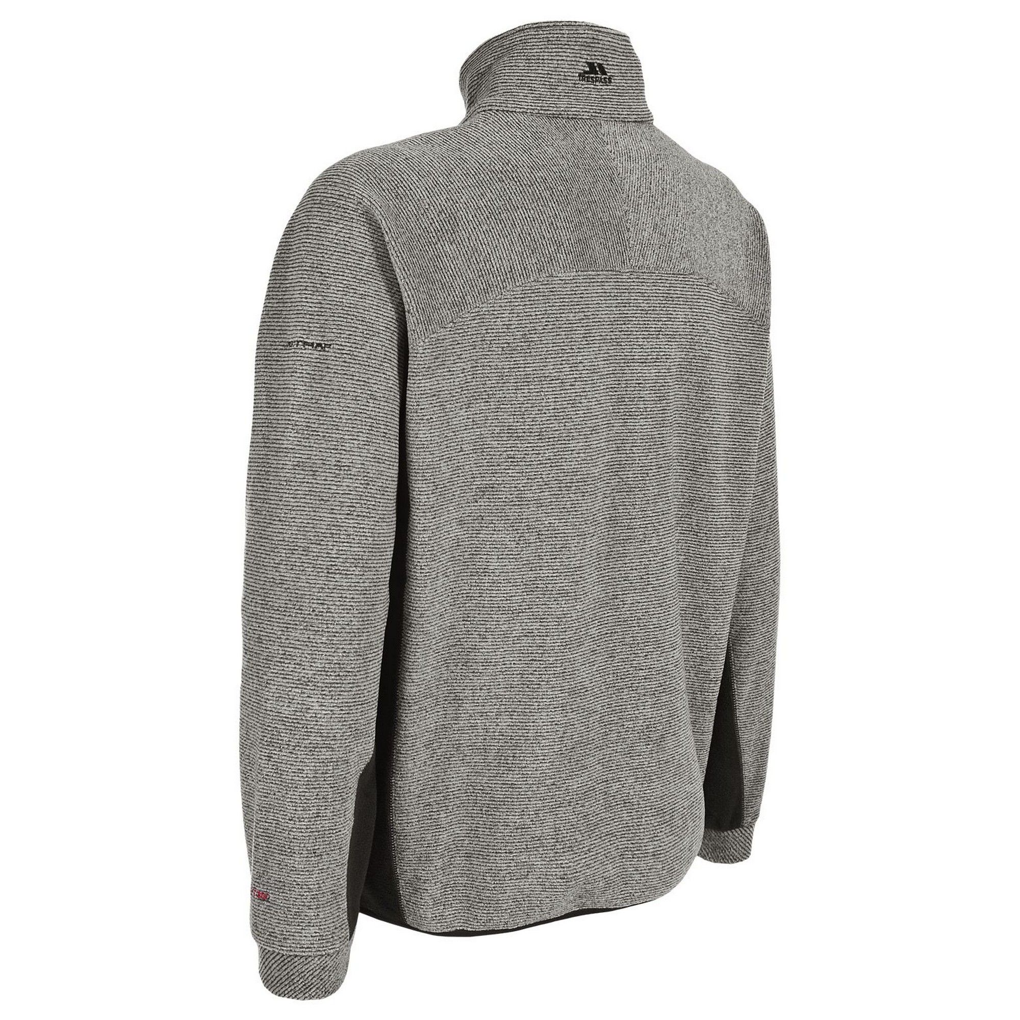Mens fleece jacket. 320gsm Airtrap fleece to trap and hold onto body heat. Rib effect fleece. Full front zip. 3 zip pockets. Black polar fleece side panels. 84% Polyester, 16% Viscose.