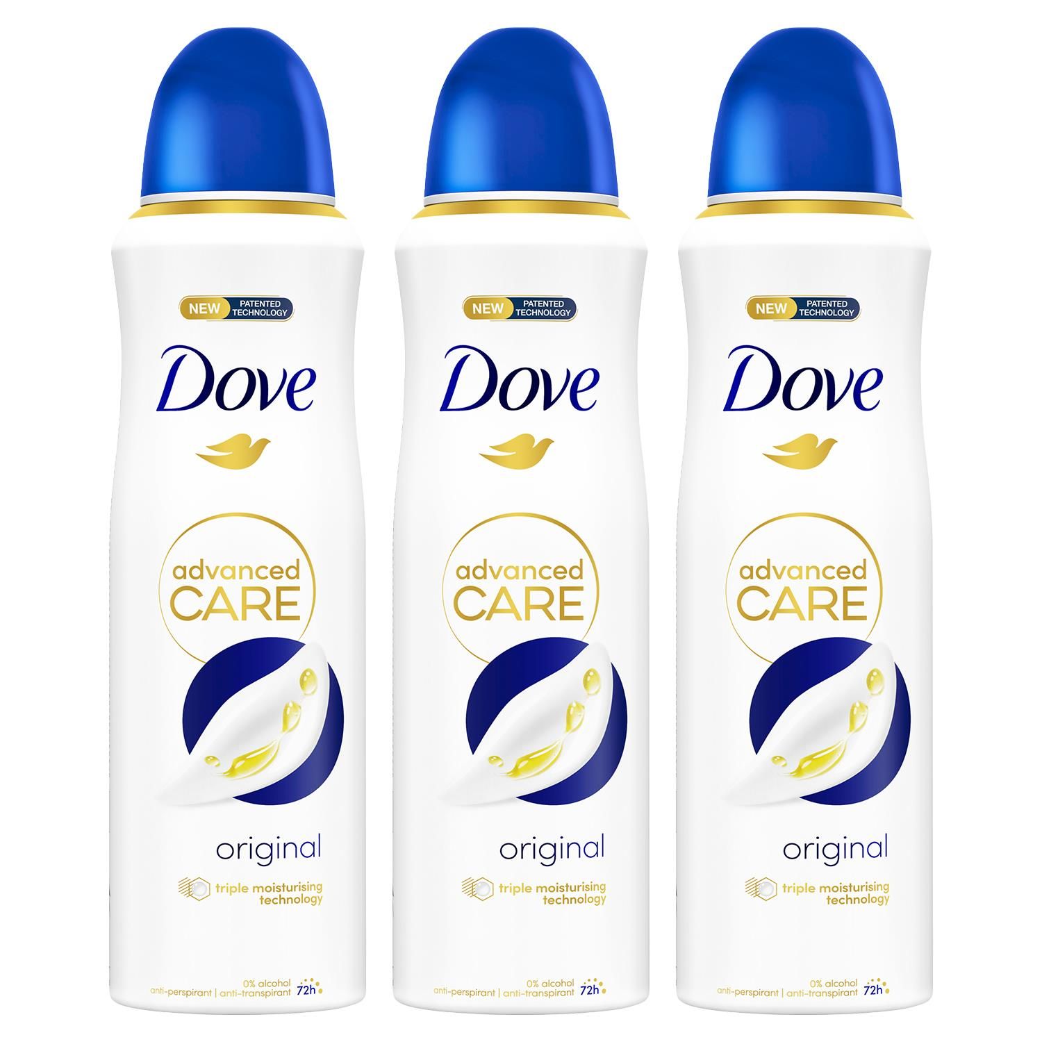 Dove Advanced Care AntiPerspirant Deodorant Spray Original, 200ml, 3 Pack