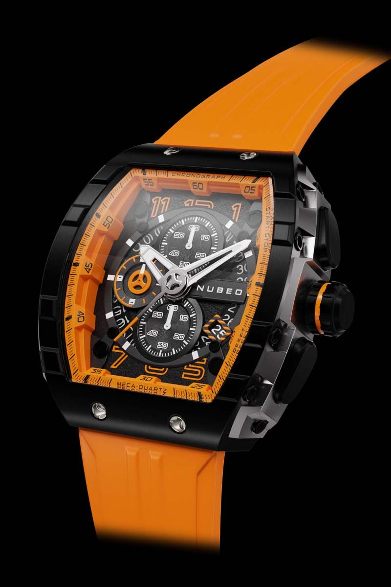 Collection: Magellan 
Model: Nb-6024-05
Movement: Japan Quartz 
Case Material: Stainless Steel
Case Diameter (mm): 48 X 51
Case Thickness (mm): 15.7
Case Shape: Barrel
Case Color: Two Tone
Dial Color: Black 
Band: Rubber Strap
Band Color: Orange
Buckle: Strap Buckle
Band Width (mm): 26
Water Resistance: 5 Atm
Watch Weight (g): 120
Warranty: 2 Years