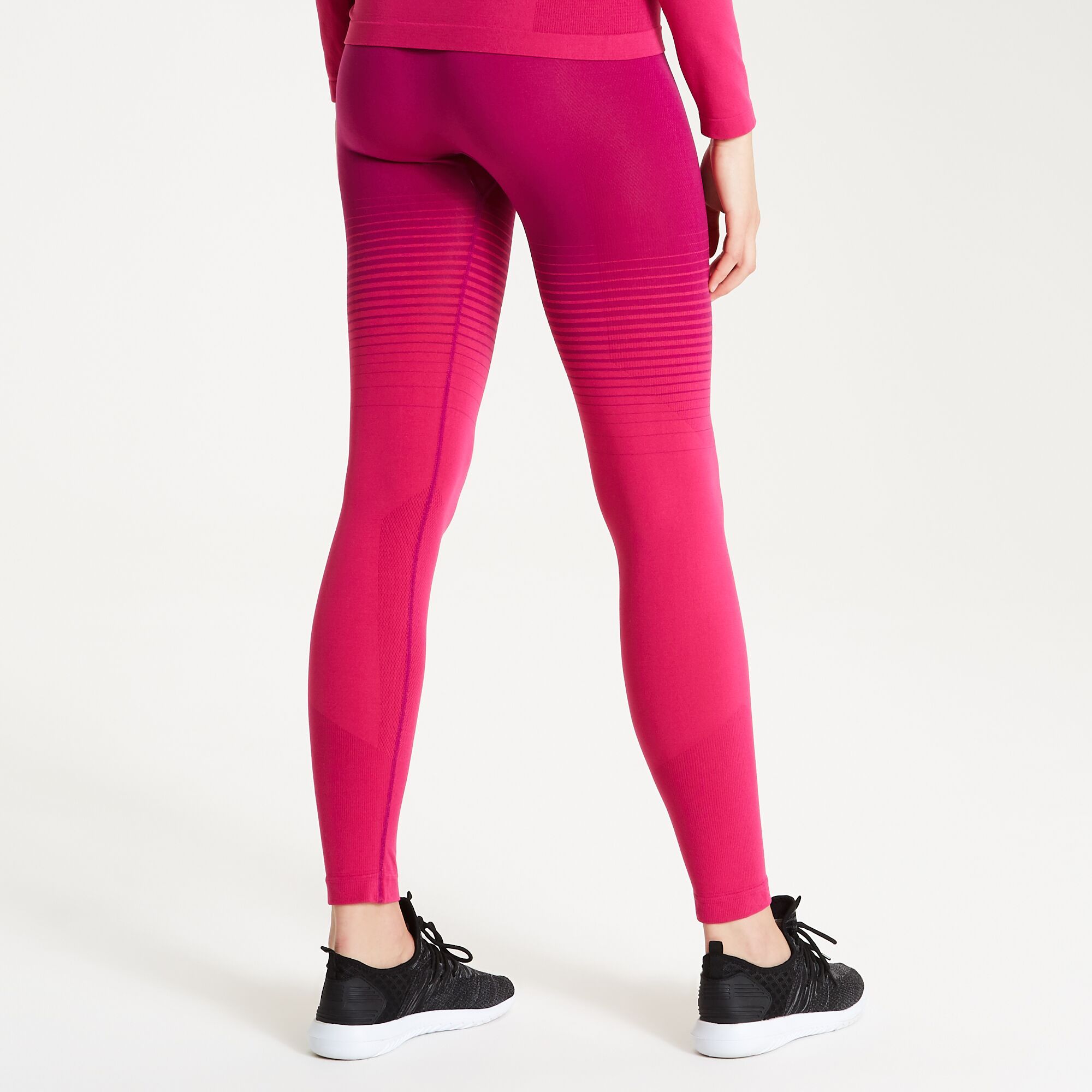 Elastane (8%), Polyester (42%), Polyamide (50%). Performance base layer collection. SeamSmart Technology. Q-Wic Seamless knitted fabric. Ergonomic body map fit. Fast wicking and quick drying properties.  odour control treatment. Dare 2B Womens Trousers Sizing (waist approx): 6 (22in/56cm), 8 (24in/61cm), 10 (26in/66cm), 12 (28in/71cm), 14 (30in/76cm), 16 (32in/81cm), 18 (34in/86cm), 20 (36in/92cm).