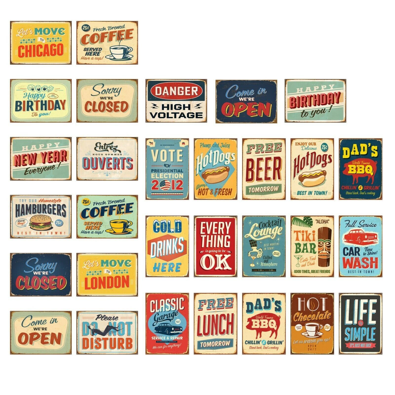 Vintage Metal Sign Wall Stickers Wall Decorations - 30 pieces of A4 collage