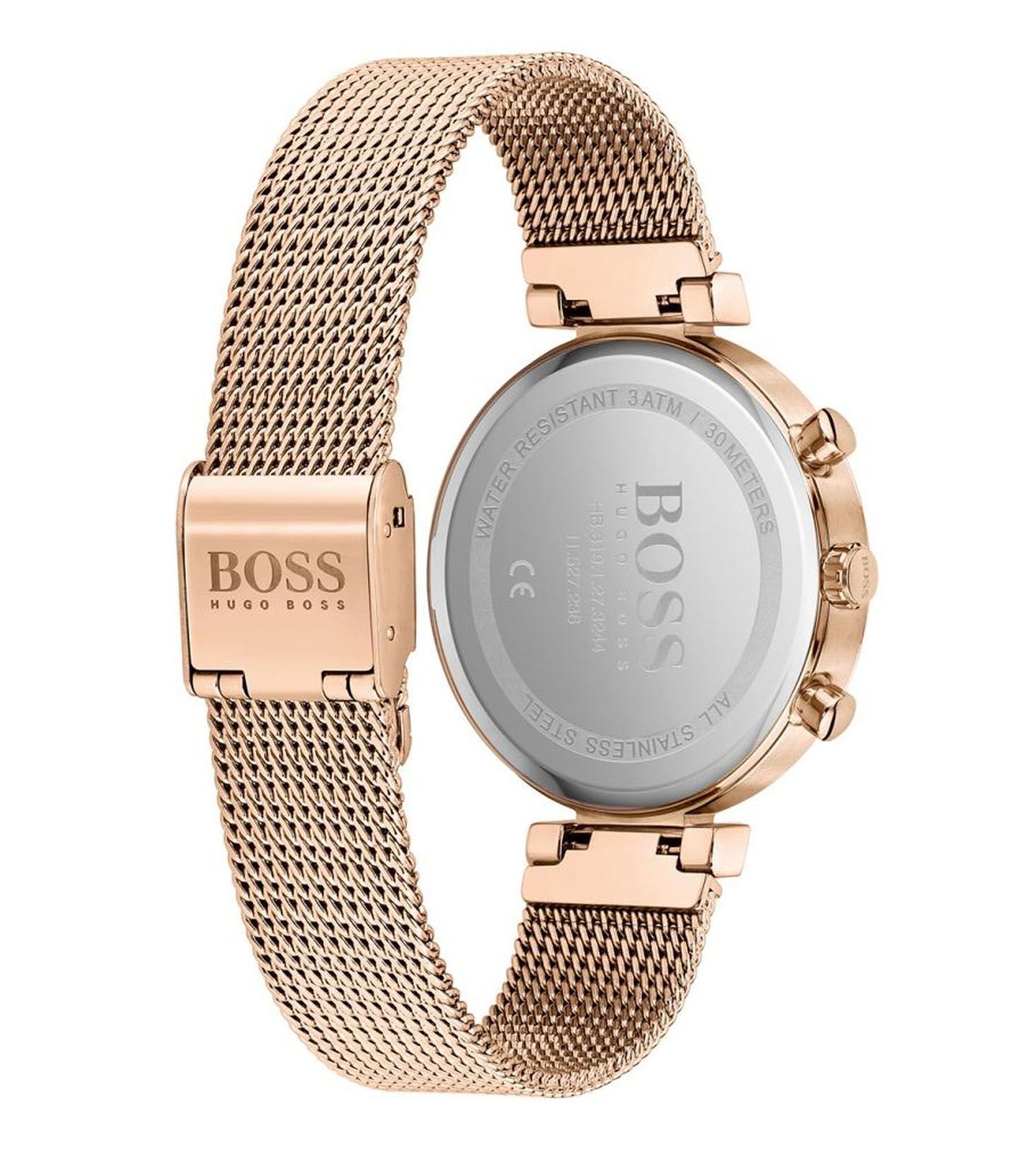 This Hugo Boss Flawless Multi Dial Watch for Women is the perfect timepiece to wear or to gift. It's Rose gold 36 mm Round case combined with the comfortable Rose Gold Stainless steel will ensure you enjoy this stunning timepiece without any compromise. Operated by a high quality Quartz movement and water resistant to 3 bars, your watch will keep ticking. This Elegant and practical watch is perfect for all occasions.  It’s a great gift for your relatives and friends - The watch has a Calendar function: Day-Date, 24-hour Display High quality 19 cm length and  15 mm width Rose Gold Stainless steel strap with a Fold over clasp Case diameter: 36 mm,case thickness: 9 mm, case colour: Rose Gold and dial colour: Silver