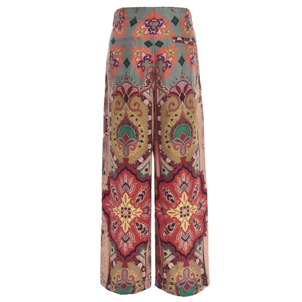 'Burning' silk pants with an all over floral print, a zip closure, pockets, lacing on pockets and a loose leg.