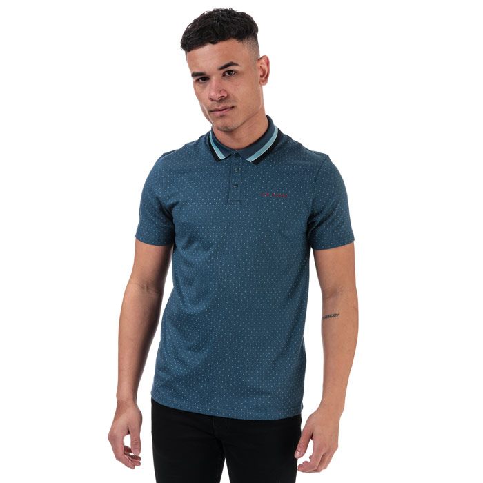 Mens Ted Baker Kabby Golf Polo Shirt in dark blue.<BR><BR>- Striped Detail to Knitted Collar.<BR>- Mini Spot Print Design Polo Shirt.<BR>- Short sleeves.<BR>- Press stud fastening to placket.<BR>- Ted Baker  branding on chest.<BR>- 50% Cotton  47% Modal  3% Elastane. Machine washable.<BR>- Ref: 245718DKBLU
