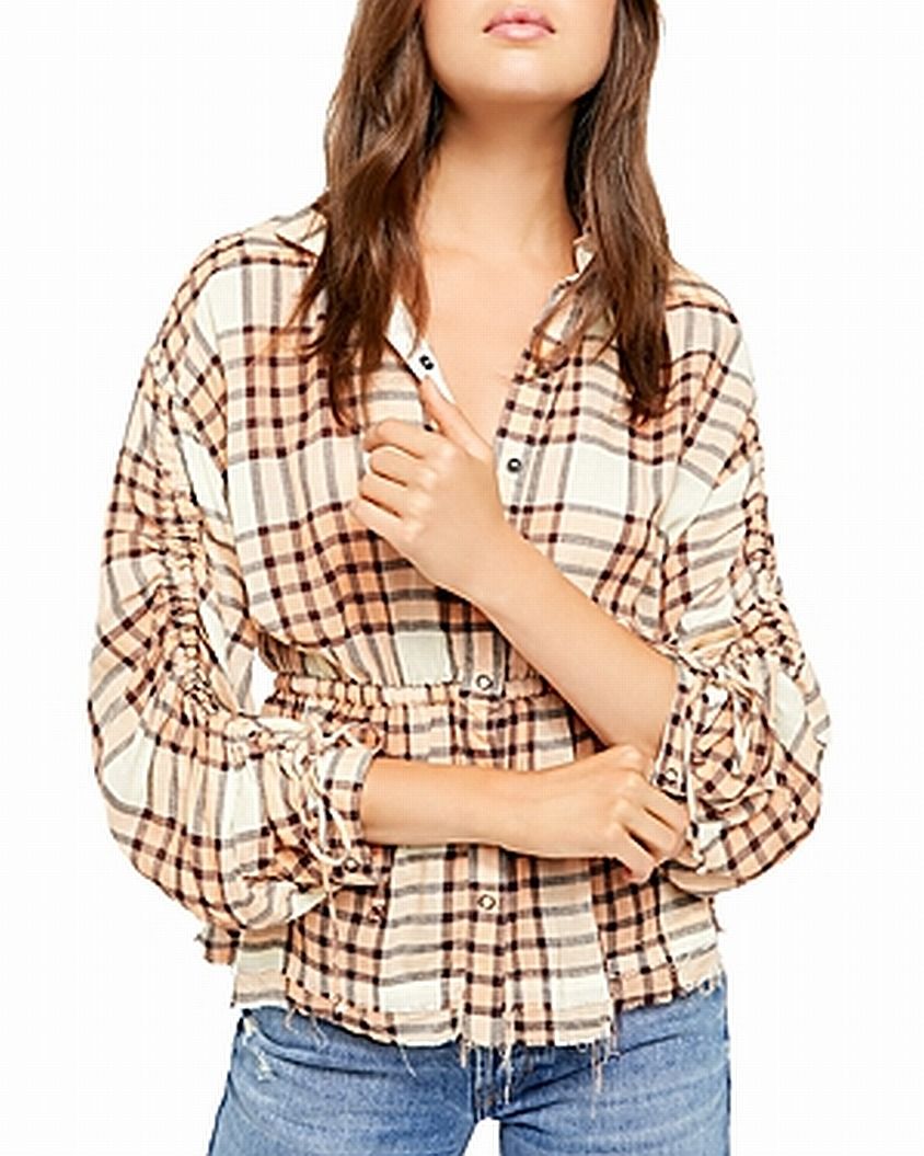 Color: Oranges Size Type: Regular Size (Women's): S Sleeve Length: 3/4 Sleeve Type: Button-Up Style: Basic Neckline: Collared Pattern: Plaid Theme: Classic Material: Rayon