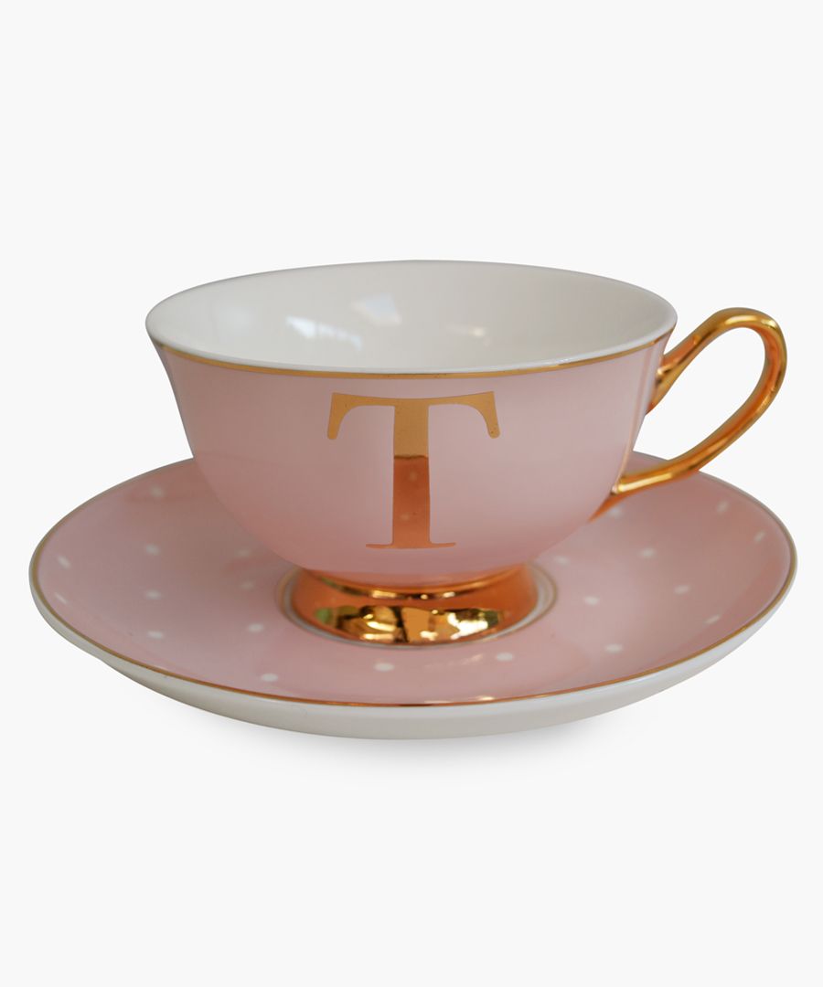 Alphabet spotted teacup and saucer