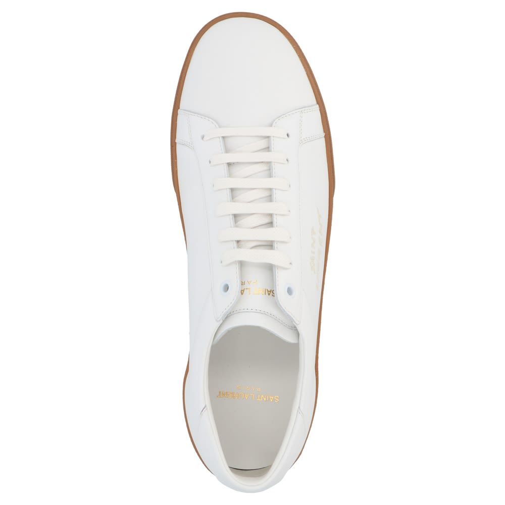 'Court' leather lace-up sneakers with contrast rubber sole and signature logo embroidery on the upper.