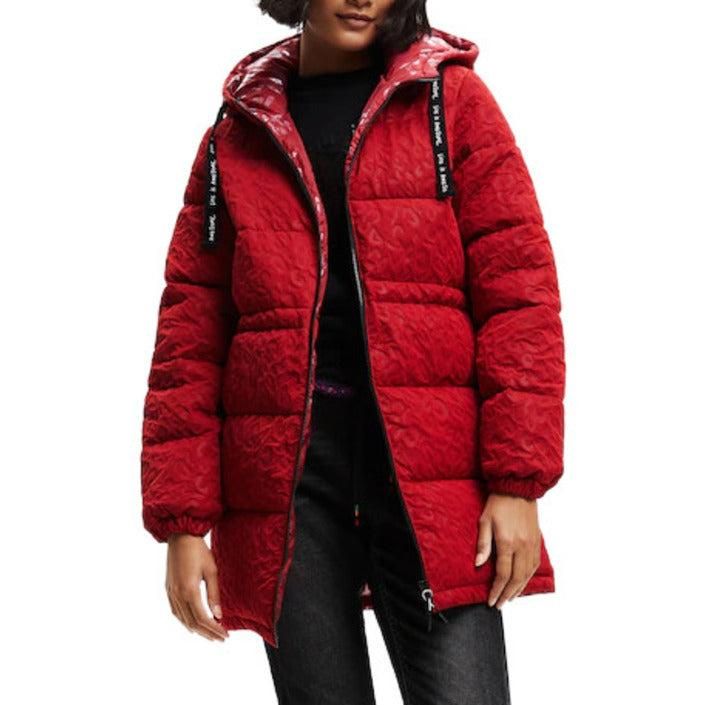 Brand: Desigual
Gender: Women
Type: Jackets
Season: Fall/Winter

PRODUCT DETAIL
• Color: red
• Pattern: plain
• Fastening: with zip
• Sleeves: long
• Collar: hood

COMPOSITION AND MATERIAL
• Composition: -100% polyester 
•  Washing: machine wash at 30°
