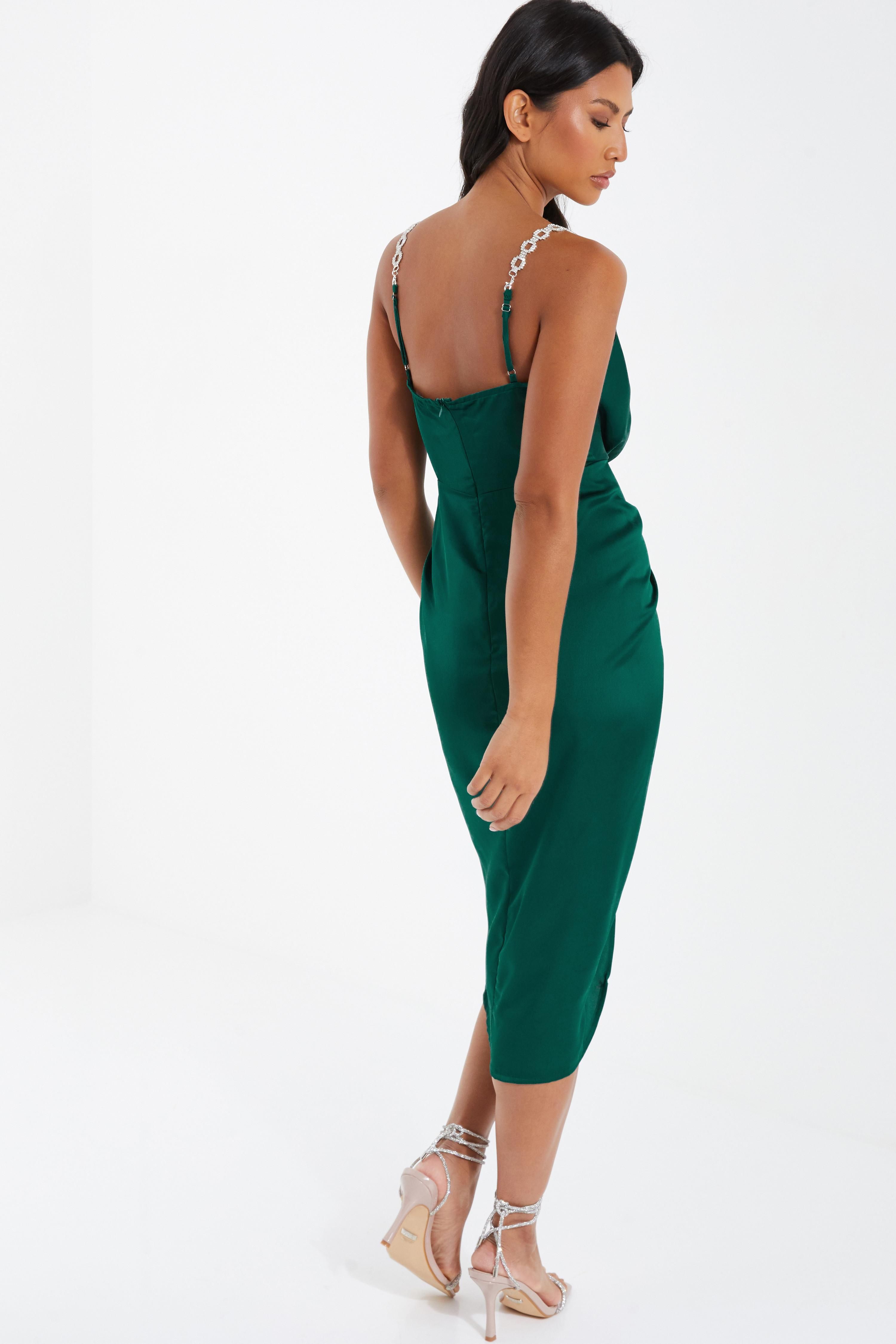 Green Satin Wrap Midi Dress — free download