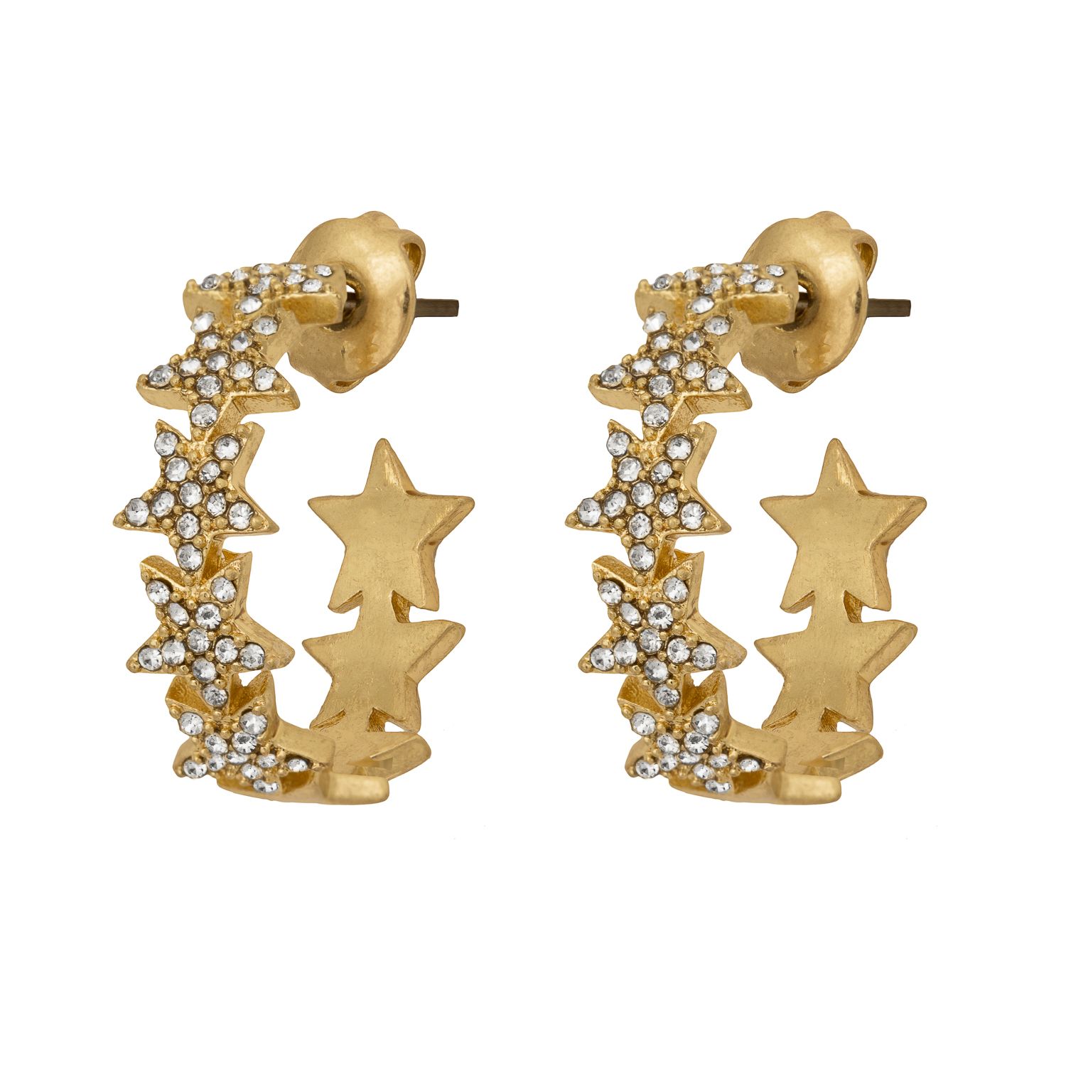 Unleash the twinkling star in you attracting attention with a subtle, yet sparkling style that can't be missed. Dazzle into the new season with these gold plated sparkly star earrings that are perfect for everyday wear for any occasion! The delicate gold tone earrings feature beautiful pave stars with a depth of 20mm. Presented in a KTx jewellery pouch to keep your jewellery safe or ideal for gifting!