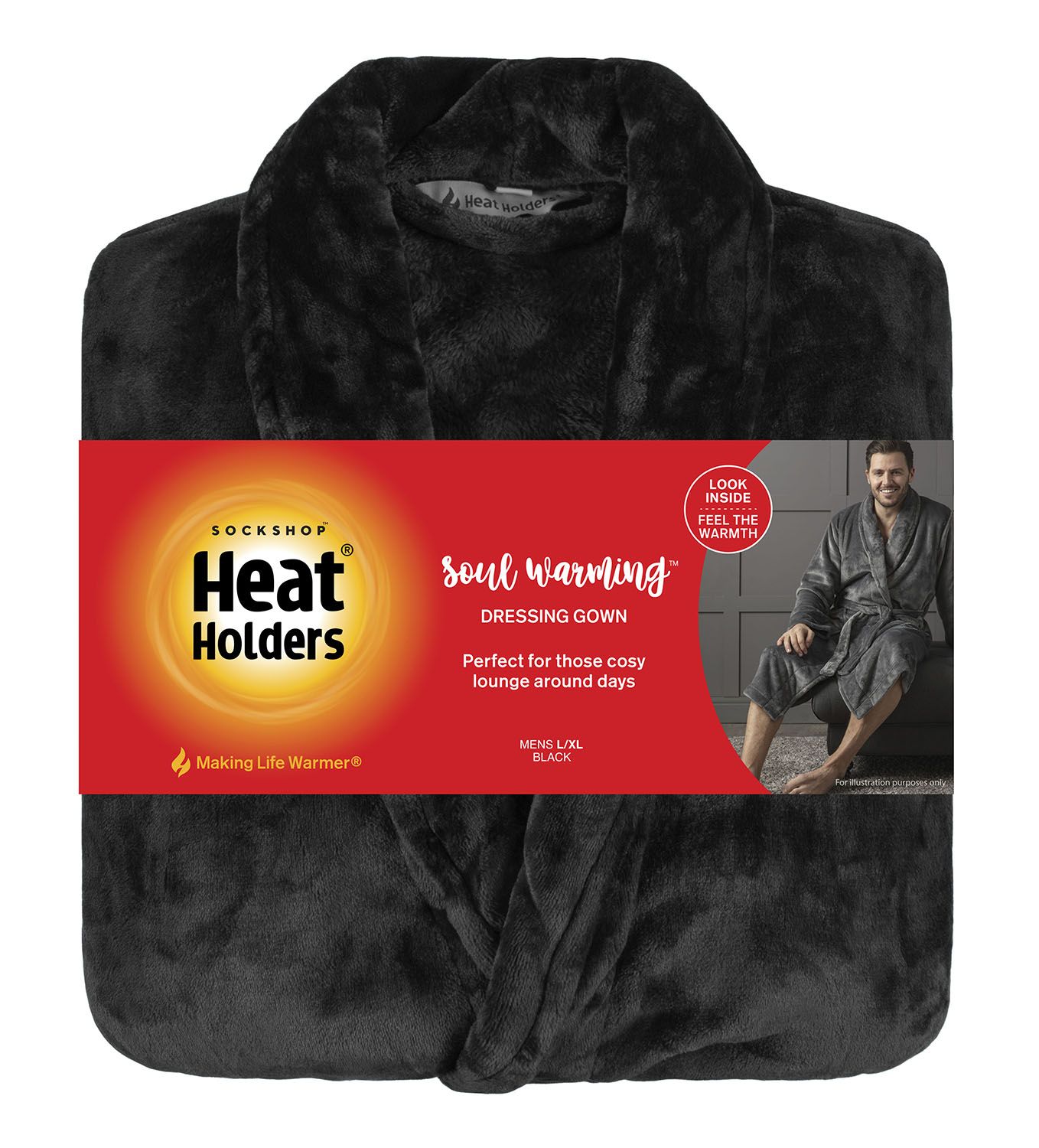 Heat Holders Soft Warm Mens Dressing Gown Black