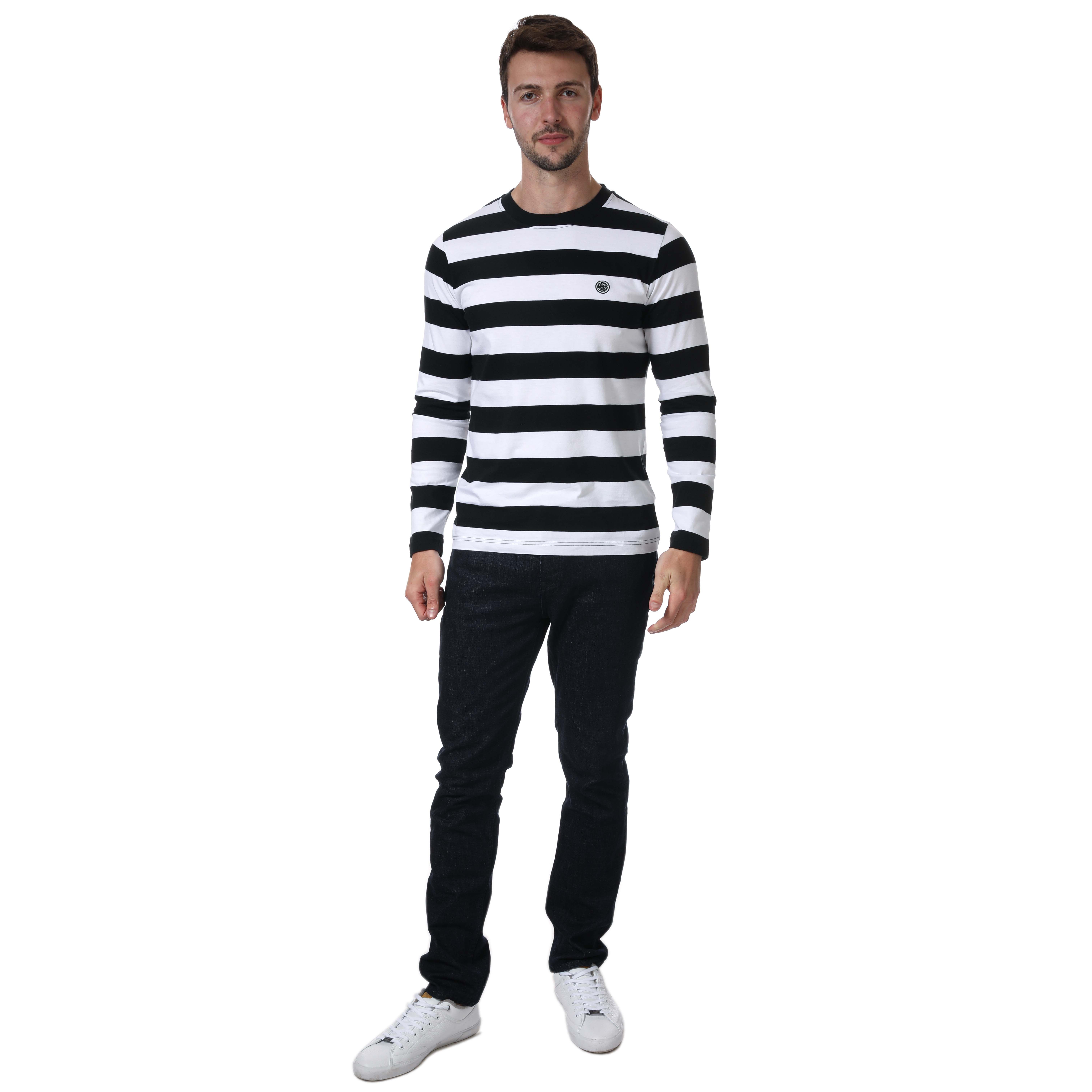 Men's Pretty Green Sirius Wide Stripe Long Sleeve T-Shirt in Black