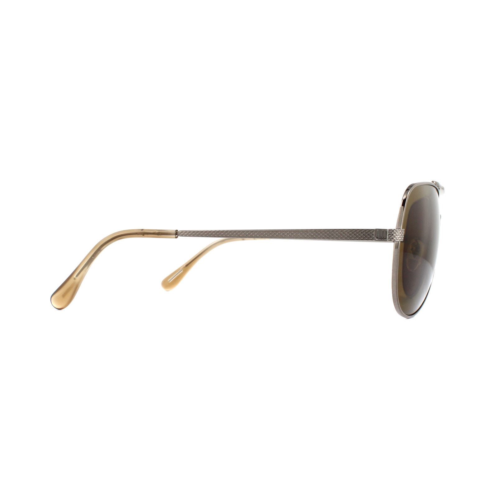 Dunhill Sunglasses SDH007 509P Shiny Gunmetal Brown Polarized are a classic aviator style with textured patterned arms and matching top brow bar for a stylish unique finish.
