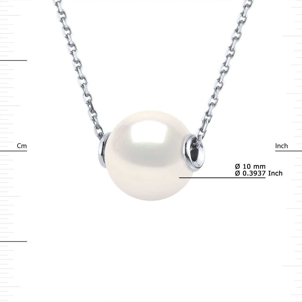 Necklace in chain mesh 925 Sterling Silver Rhodium-plated and true Cultured Freshwater Pearls 10-11 mm - Natural White Color Length 42 cm , 16,5 in - Our jewellery is made in France and will be delivered in a gift box accompanied by a Certificate of Authenticity and International Warranty