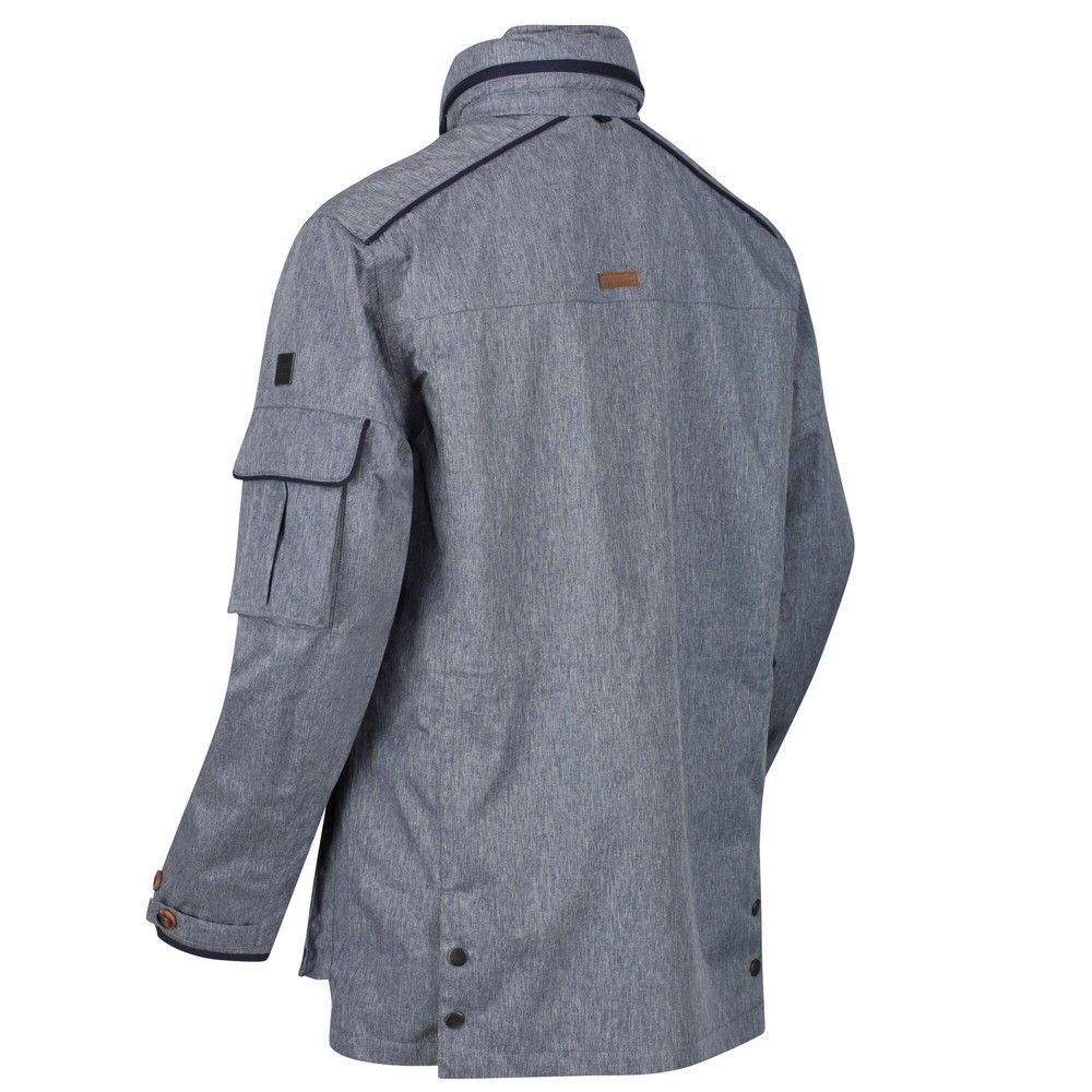 100% polyester peached fabric. Durable water repellent finish. Taped seams. Internal security pocket. Turn down collar with concealed lightweight hood. 2 chest patch pockets with button down flaps. Adjustable cuffs and drawcord waist. Size/Chest (ins) S-37-38 inches, M-39-40 inches, L-41-42 inches, XL-43-44 inches, 2XL-46-48 inches, 3XL-49-51 inches.