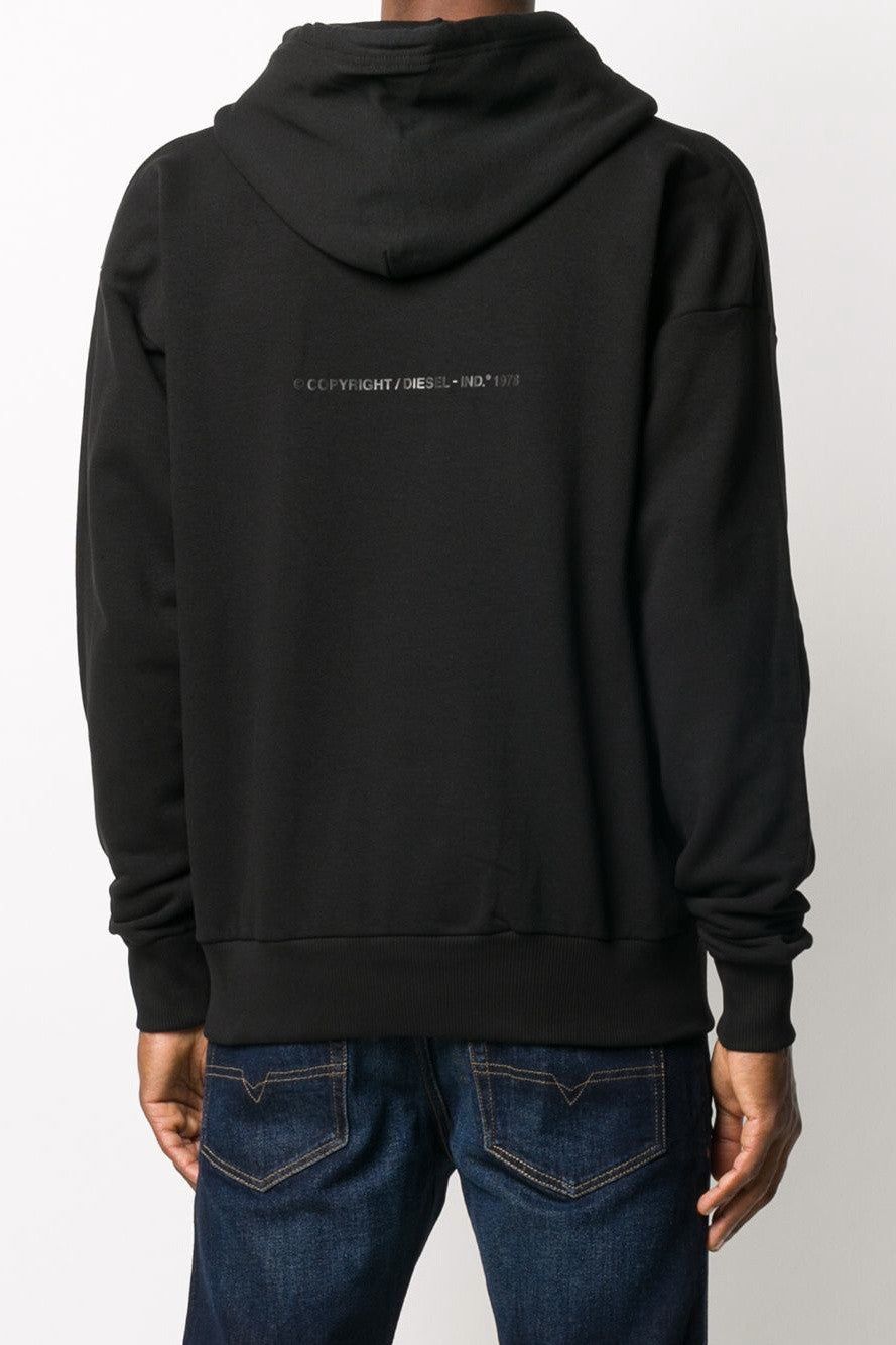 Brand: Diesel
Gender: Men
Type: Sweatshirts
Season: All seasons

PRODUCT DETAIL
• Color: black
• Pattern: print
• Fastening: slip on
• Sleeves: long
• Collar: hood

COMPOSITION AND MATERIAL
• Composition: -97% cotton -3% elastane 
•  Washing: machine wash at 30°