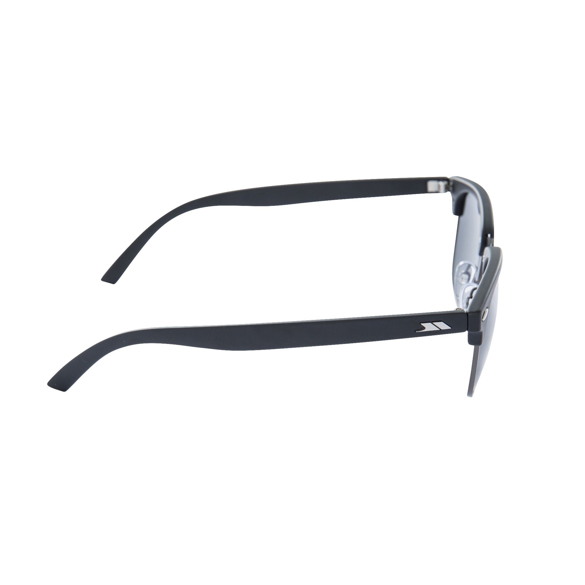 Material: polycarbonate frame, metallic trim. Solid smoke category 3 lens. Cleaning cloth bag.  UV 400 Protection. Conforms to EN I SO 12312-1-2013.