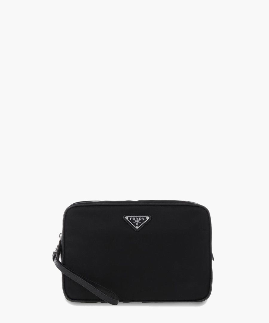 Black leather zip-up bag