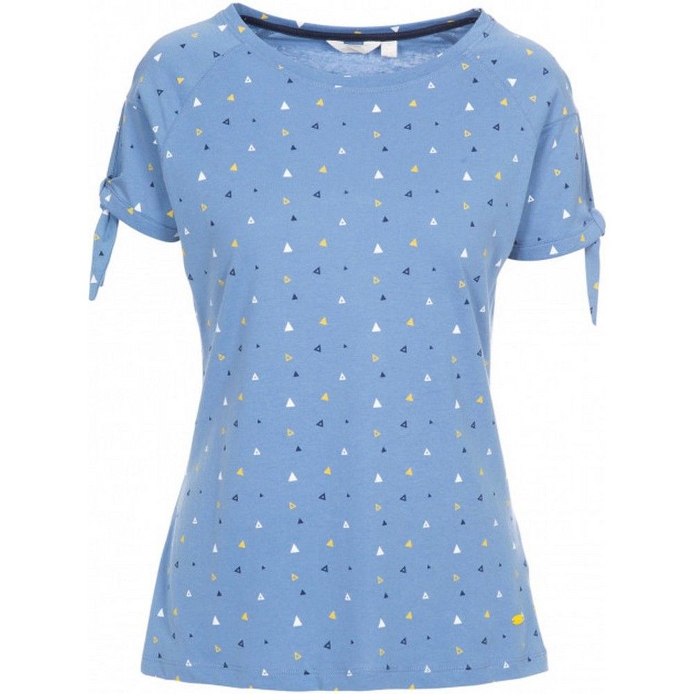 60% Cotton, 40% Polyester. Short sleeve raglan with tie detail at cuff. Round neck. Contrast colour inner neck tape. All-over print. Trespass Womens Chest Sizing (approx): XS/8 - 32in/81cm, S/10 - 34in/86cm, M/12 - 36in/91.4cm, L/14 - 38in/96.5cm, XL/16 - 40in/101.5cm, XXL/18 - 42in/106.5cm.