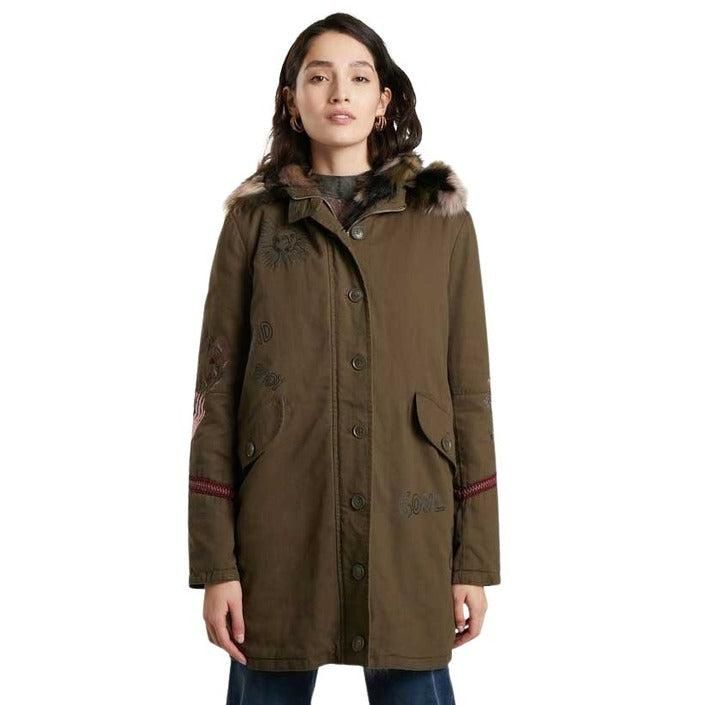 Brand: Desigual
Gender: Women
Type: Jackets
Season: Fall/Winter

PRODUCT DETAIL
• Color: green
• Pattern: plain
• Fastening: zip and automatic buttons
• Sleeves: long
• Collar: hood
• Pockets: front pockets

COMPOSITION AND MATERIAL
• Composition: -100% polyester 
•  Washing: machine wash at 30°