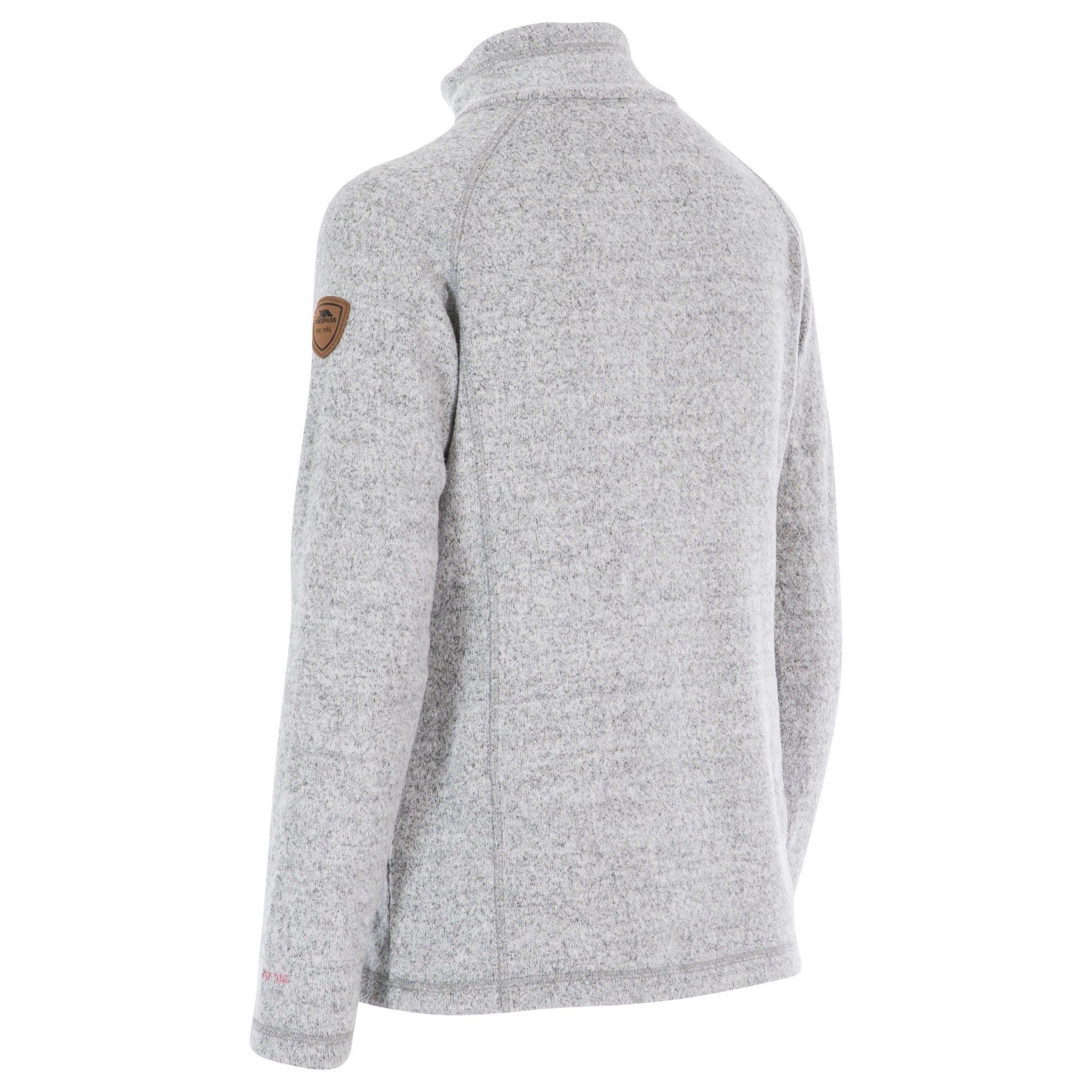 Soft brushed knitted jersey. 1/2 zip neck with chin guard. Leather trims. 180gsm. 79% Rayon, 18% Polyester, 3% Elastane. Trespass Womens Chest Sizing (approx): XS/8 - 32in/81cm, S/10 - 34in/86cm, M/12 - 36in/91.4cm, L/14 - 38in/96.5cm, XL/16 - 40in/101.5cm, XXL/18 - 42in/106.5cm.