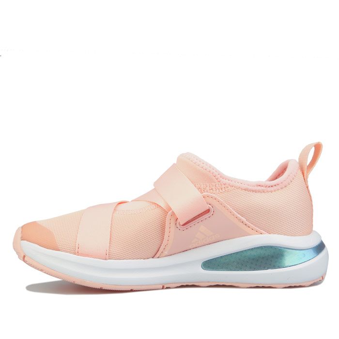 Children Girls adidas FortaRun X Trainers in coral.- Mesh upper.- Slip-on style with elastic straps.- Cloudfoam midsole with synthetic insert.- Sock-like fit.- Non-marking rubber outsole.- Textile upper  Textile lining  Synthetic sole.- Ref: FX6326C