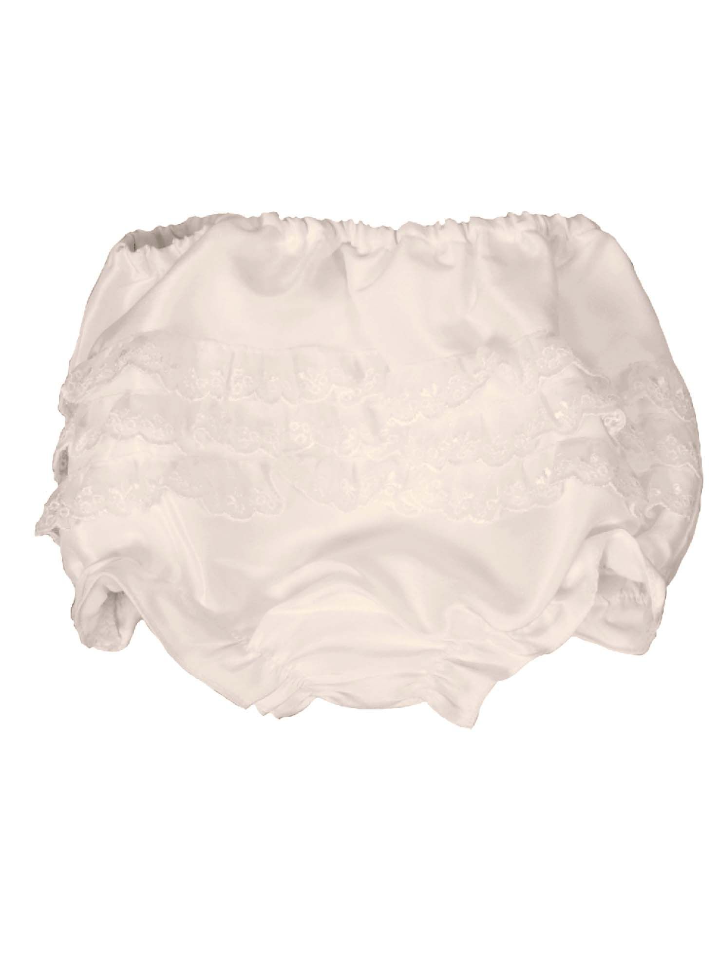 Who doesn't just love a cute pair of frilly knickers for their little one to cover the all important nappy.
Our style Antique White/Ivory XENA are made using our Mock Silk fabric to match our dresses. It's took us a long time to source this quality that even people in the industry mistake it for real silk!
The knickers are are lined in 100% lightweight cotton which is better against babies skin and good for any girl with sensitive skin.
They arrive with you in an organza gift bag so you can keep them and the delicate lace protected for future use. White knickers can be used again and again under all their party dresses.
Outer - 100% polyester
Lining - 100% cotton
Dry Clean or Hand Wash