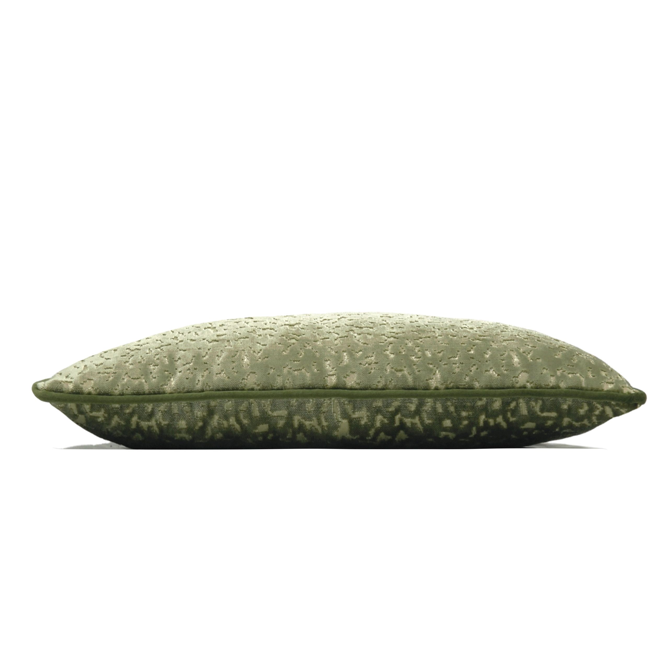 A luxurious sculpted velvet cushion with exquisite co-ordinating plain velvet piping.