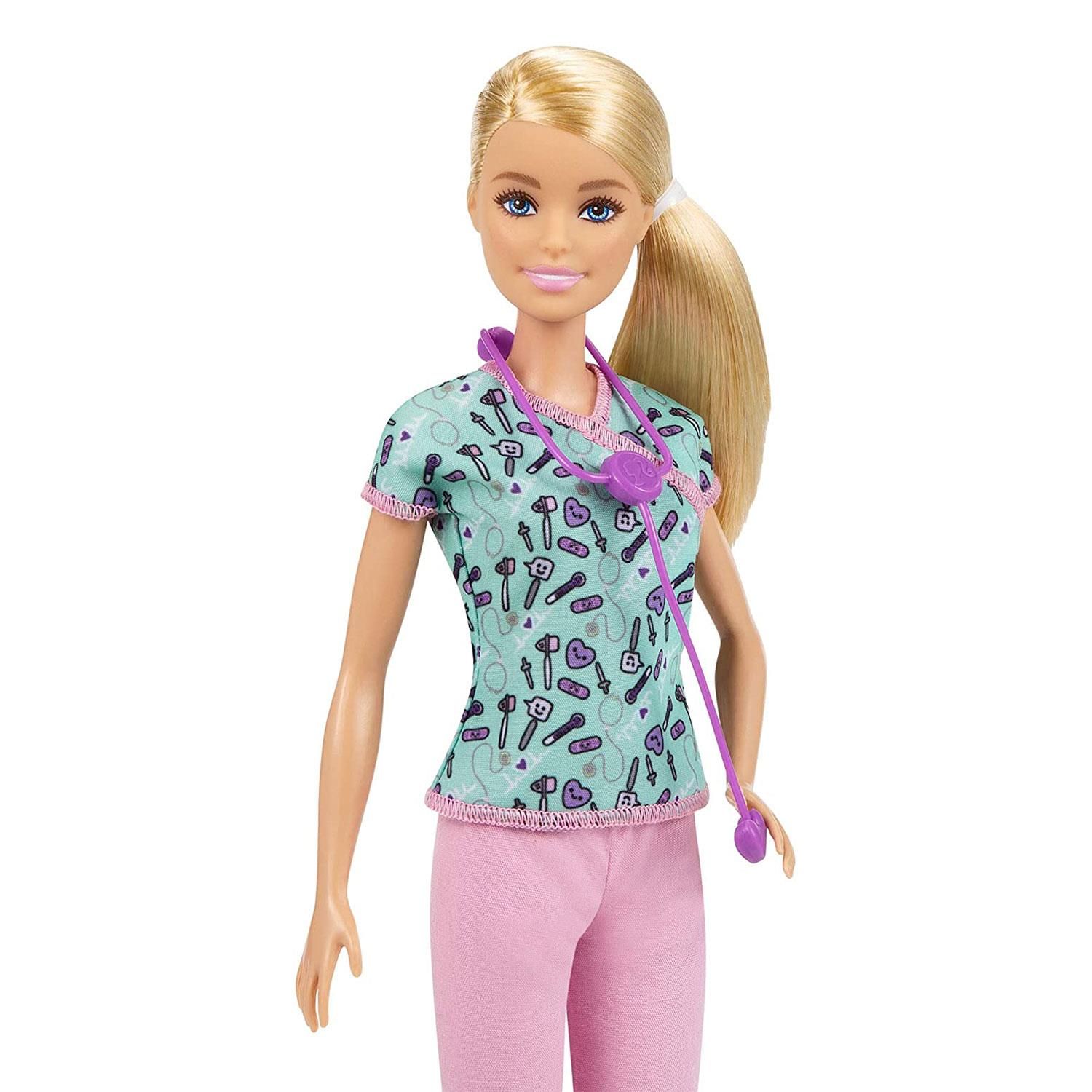 Barbie Careers Nurse Doll with Accessories, Great Toy Gift For 3 Years Old & Up

Explore a world of caretaking career fun with the Barbie nurse doll! When a girl plays with Barbie, she imagines everything she can become, and if you love taking care of and helping others, you can be a nurse! The Barbie nurse doll (12-in/30.40-cm) wears cute scrubs featuring a medical-tool print top and pink pants, white shoes and a sleek ponytail. She also comes with a stethoscope that hangs around her neck. Kids will love the endless possibilities for creative expression and storytelling fun. Doll cannot stand alone. Colours and decorations may vary. Makes a great gift for ages 3 years old and up.

Features:

​Explore caretaking career fun with the Barbie nurse doll and related accessories!
​Wearing cute scrubs featuring a medical-tool print top, pink pants and white shoes, a Barbie nurse doll (12-in/30.40-cm) is ready to make her rounds and check on patients!
​Place the stethoscope around the Barbie nurse doll's neck for realistic play.
​Explore a world of creative storytelling fun with the Barbie nurse doll!
​Makes a great gift for kids 3 years old and up, especially those interested in caretaking and helping others!

Specifications:

Toy Type: Barbie Careers Nurse Doll
Colour: Green
Material: Abs Plastic
Age Range:  3 Years & Above

Box Contains: Barbie Careers Nurse Doll with Accessories