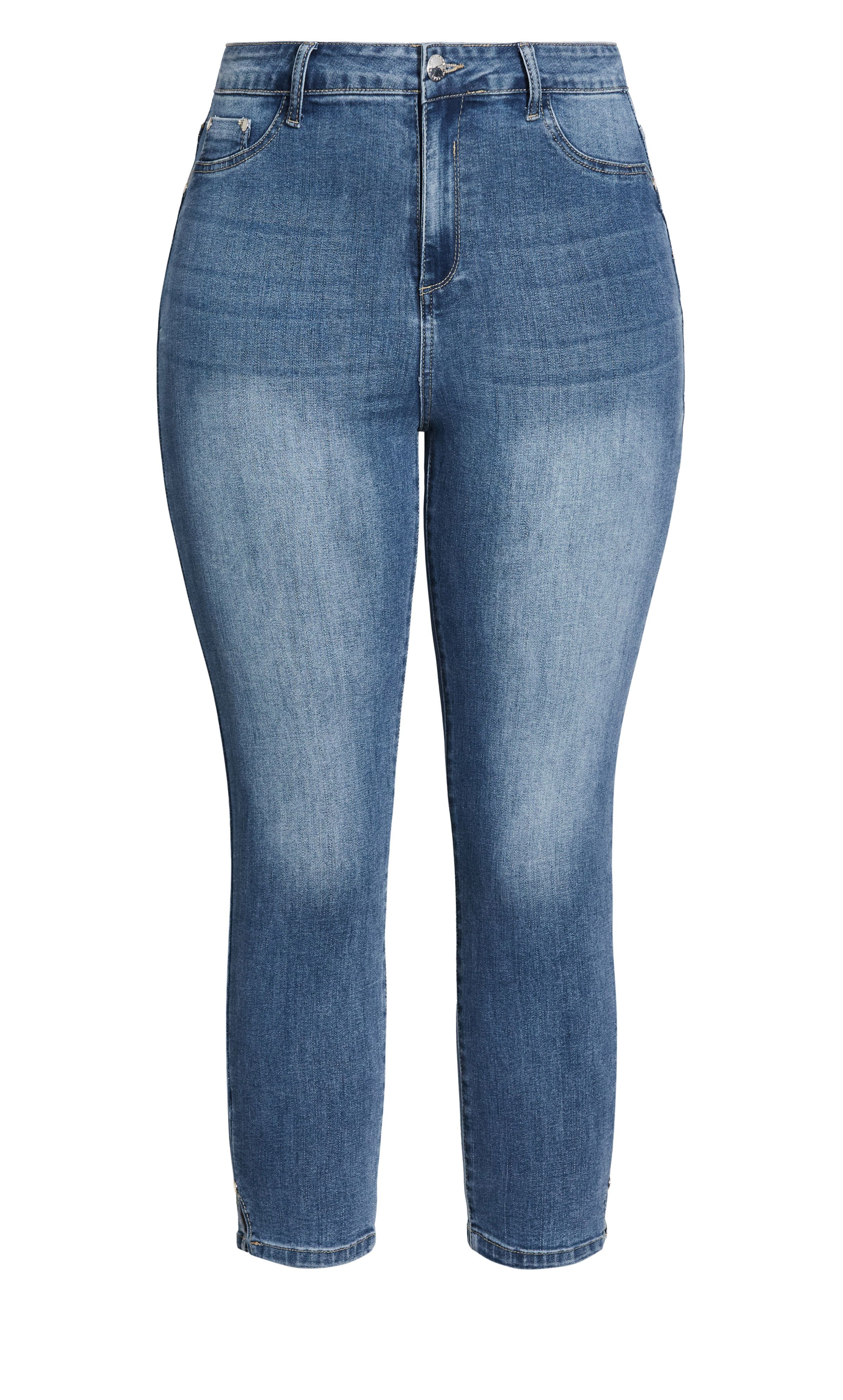 The Harley Renegade Jean will have you flaunting your killer curves in no time! This fashion-forward pair offers the perfect fit for an hourglass shape, complete with a mid rise waist and flattering cropped hemline. Key Features Include: - Harley: the perfect fit for an hourglass body shape - Mid rise - Single button & zip fly closure - 4-pocket denim styling - Stretch cotton blend fabrication - Skinny leg - High denim fibre retention to maintain shape - Signature Chic Denim hardware throughout zips, buttons and rivets - Cropped length We love these jeans with a breezy blouse, lace up block heels and chic baguette bag.