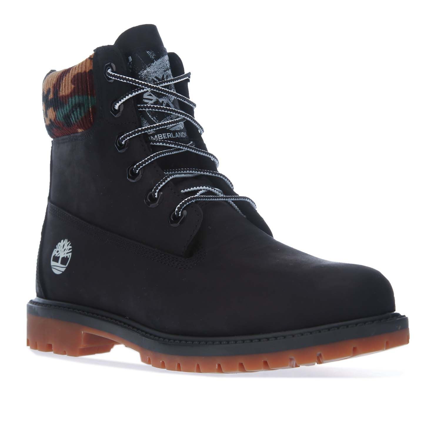 Womens Timberland 6 Inch Heritage Cupsole Boots in black.- Nubuck leather upper.- Lace up style.- Seam-sealed waterproof construction.- Contrast padded cuff.- Round toe.- Anti-fatigue footbed.- EVA midsole for lightweight cushioning.- Lugged tread.- Durable rubber outsole.- Leather upper  Leather lining  Synthetic sole.- Ref: CA2M7T