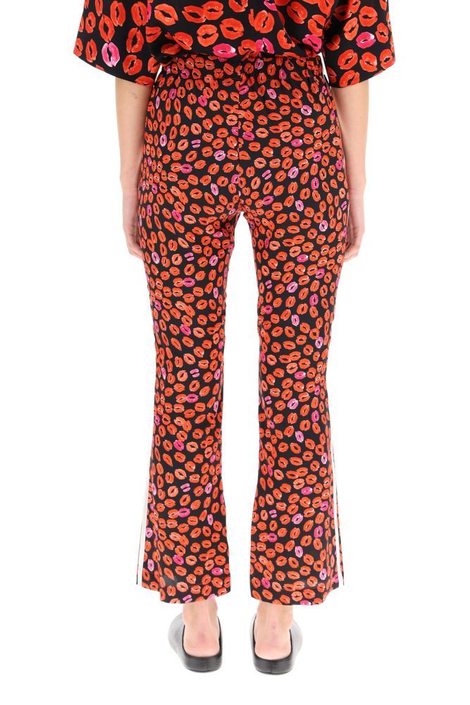 MARNI pajama-style trousers with slightly flared cropped hem, made from fluid silk crêpe de chine with a contrasting all-over 